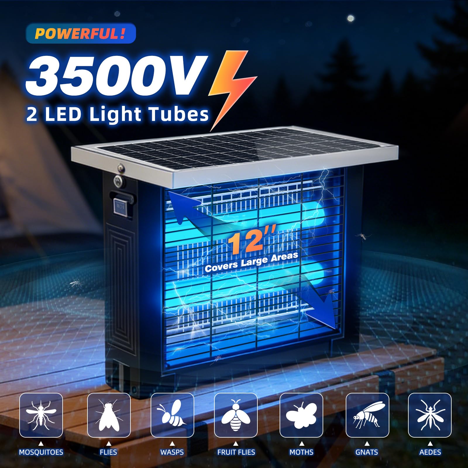 uvcoolplunge Solar Bug Zapper side view with solar panel