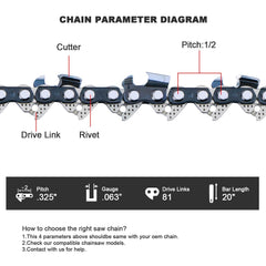V-MODEST 20-inch chainsaw chain with blue components