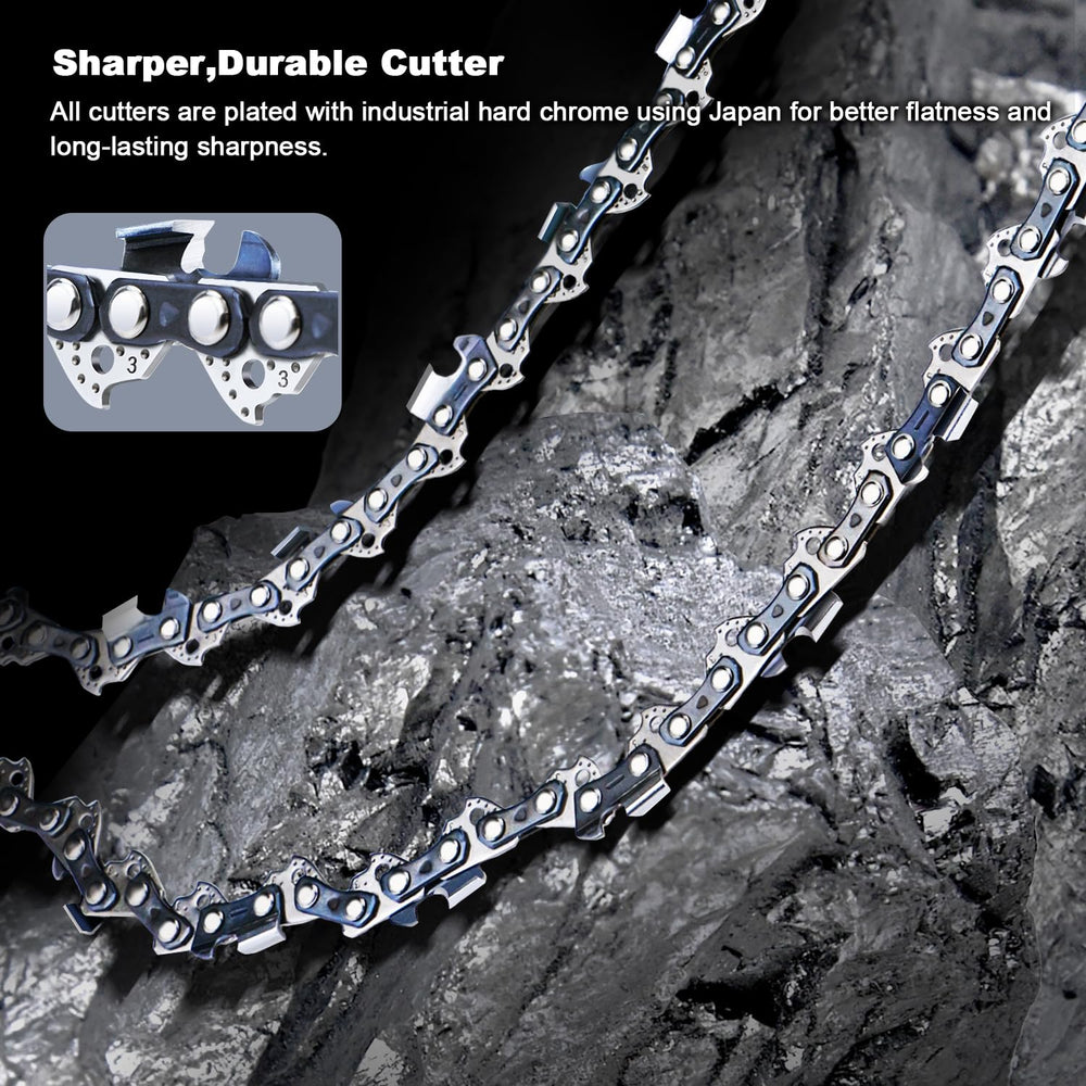 V-MODEST chainsaw chain dimensions and specifications on display