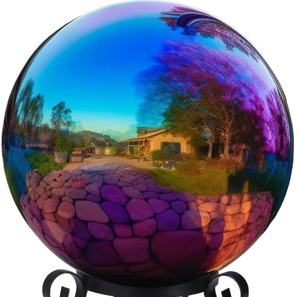 v2croft 12 Inch Stainless Steel Gazing Globe rainbow colour front view