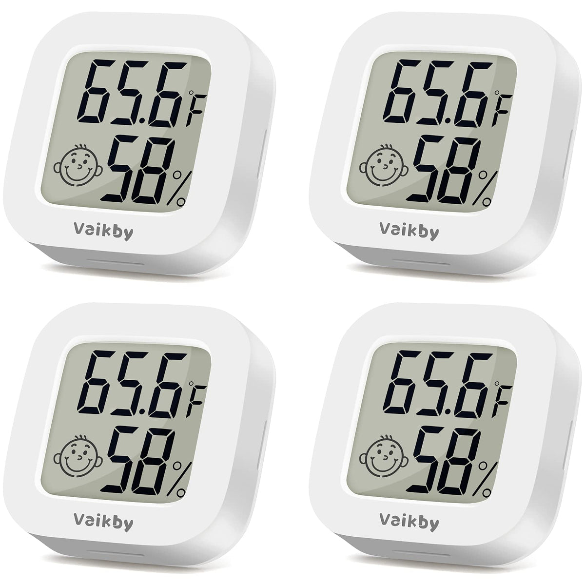 Vaikby Indoor Thermometer 4-Pack with clear LCD display