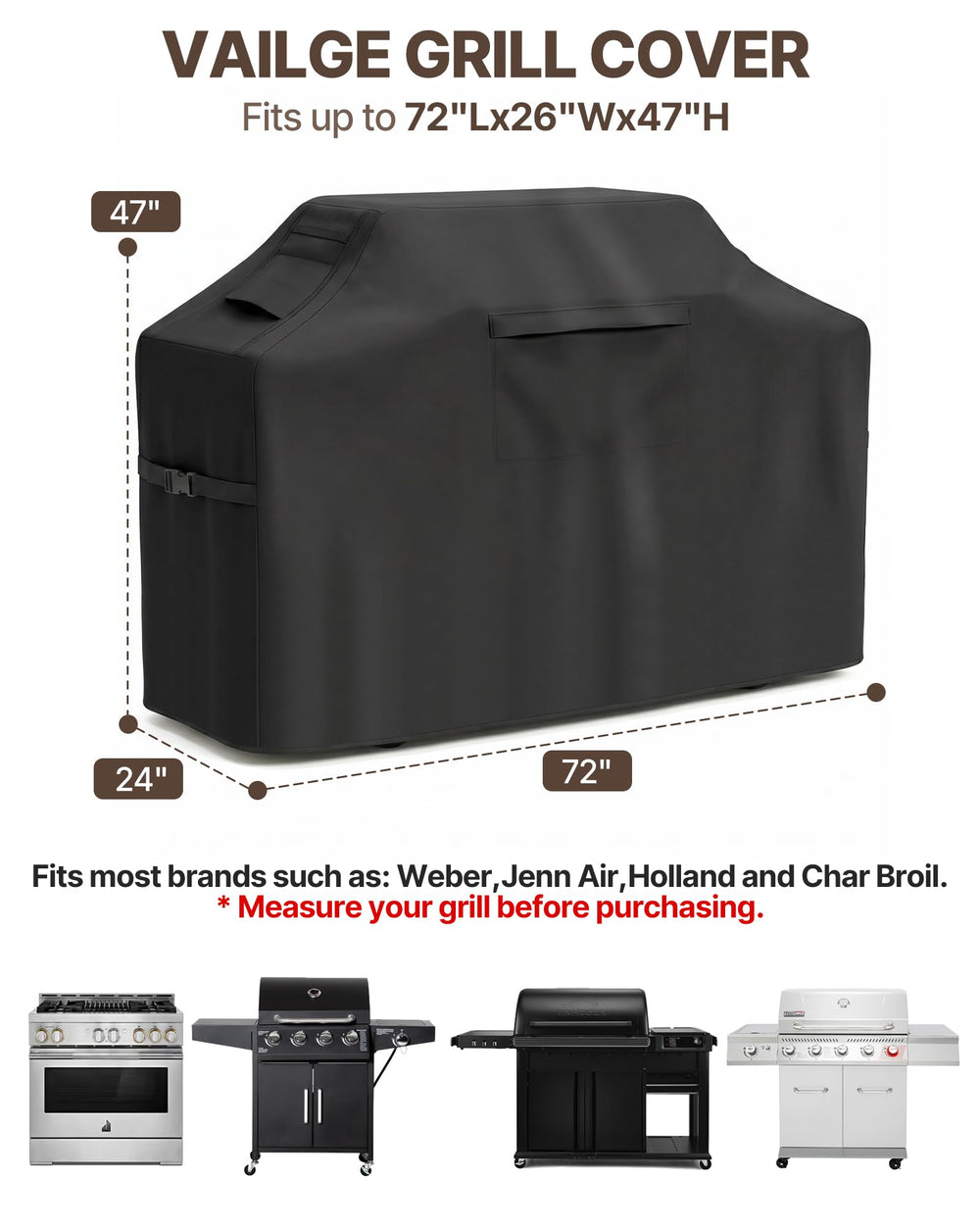 Vailge Grill Cover zippered tool pocket