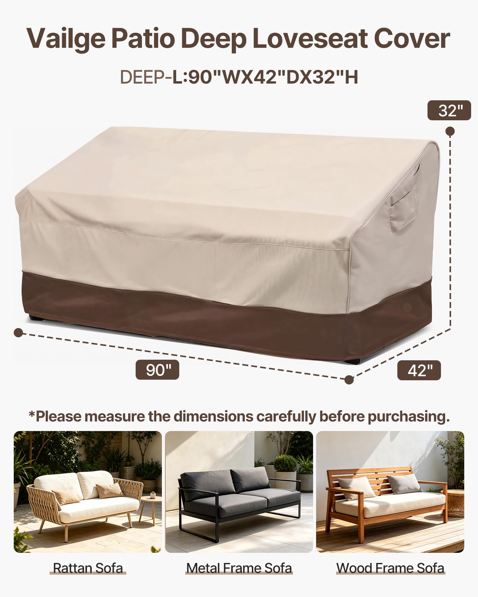 Vailge loveseat cover showing waterproof fabric detail