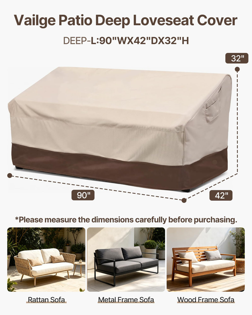 Vailge loveseat cover showing waterproof fabric detail