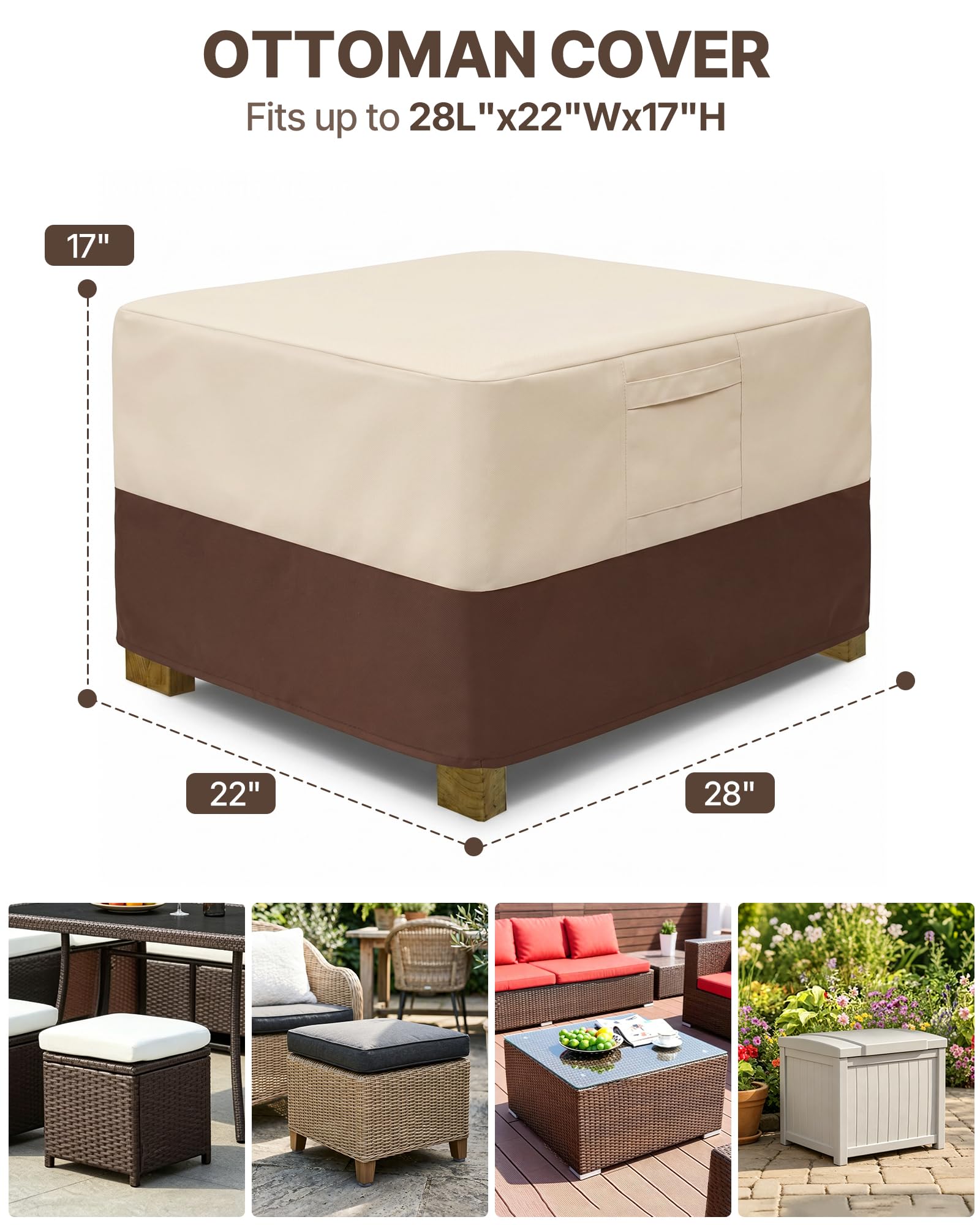 Vailge ottoman cover showing padded handles for easy use