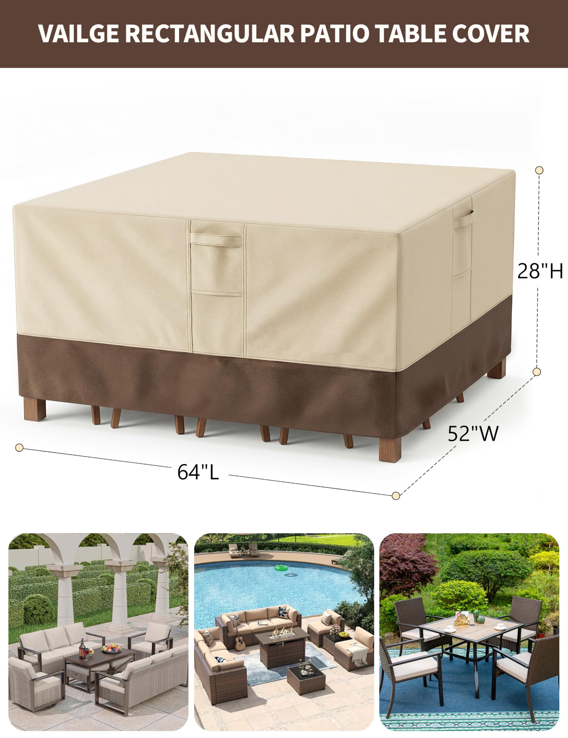 Vailge outdoor furniture cover showing 4 click-close straps