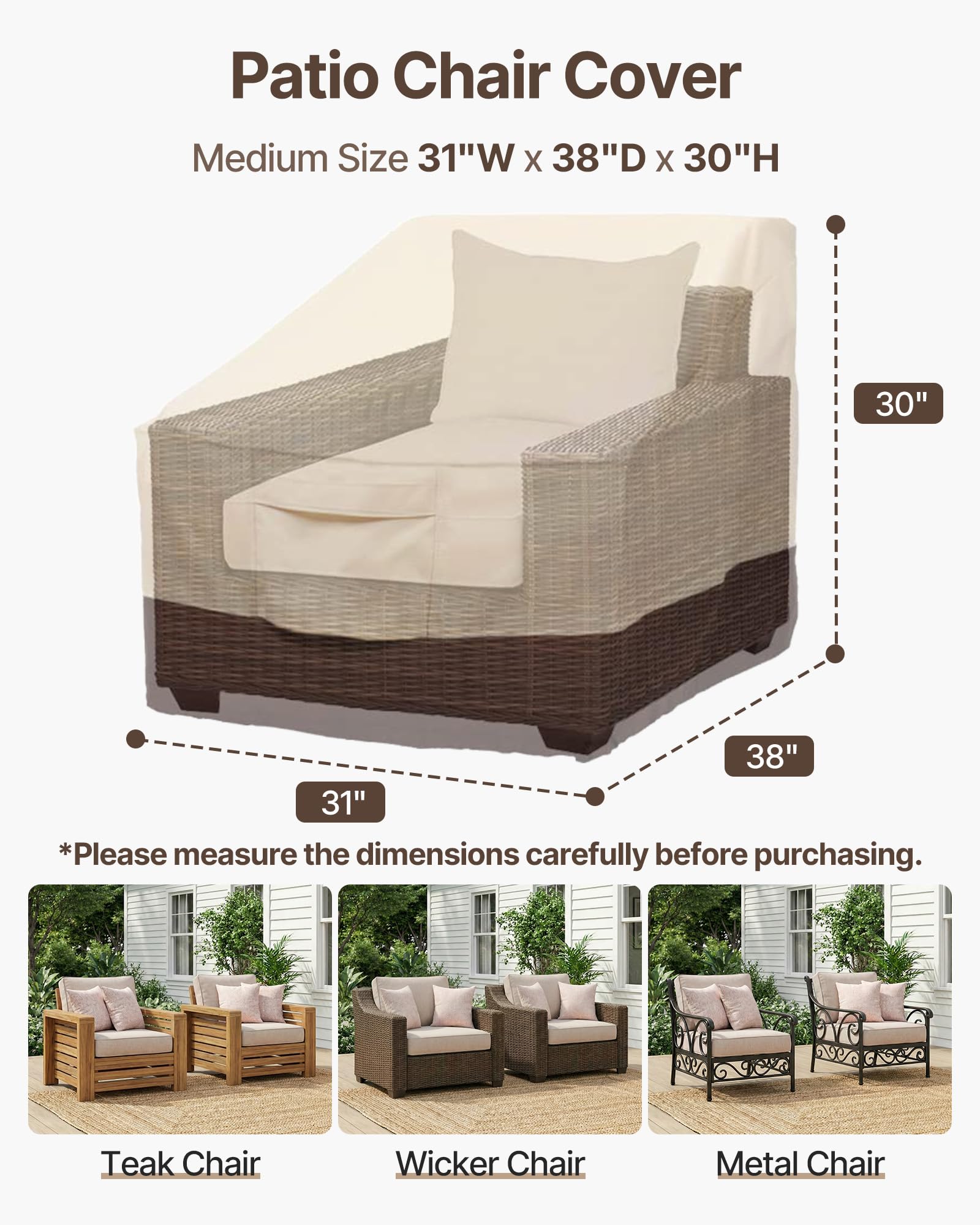 Vailge patio chair cover showing adjustable straps and elastic hem