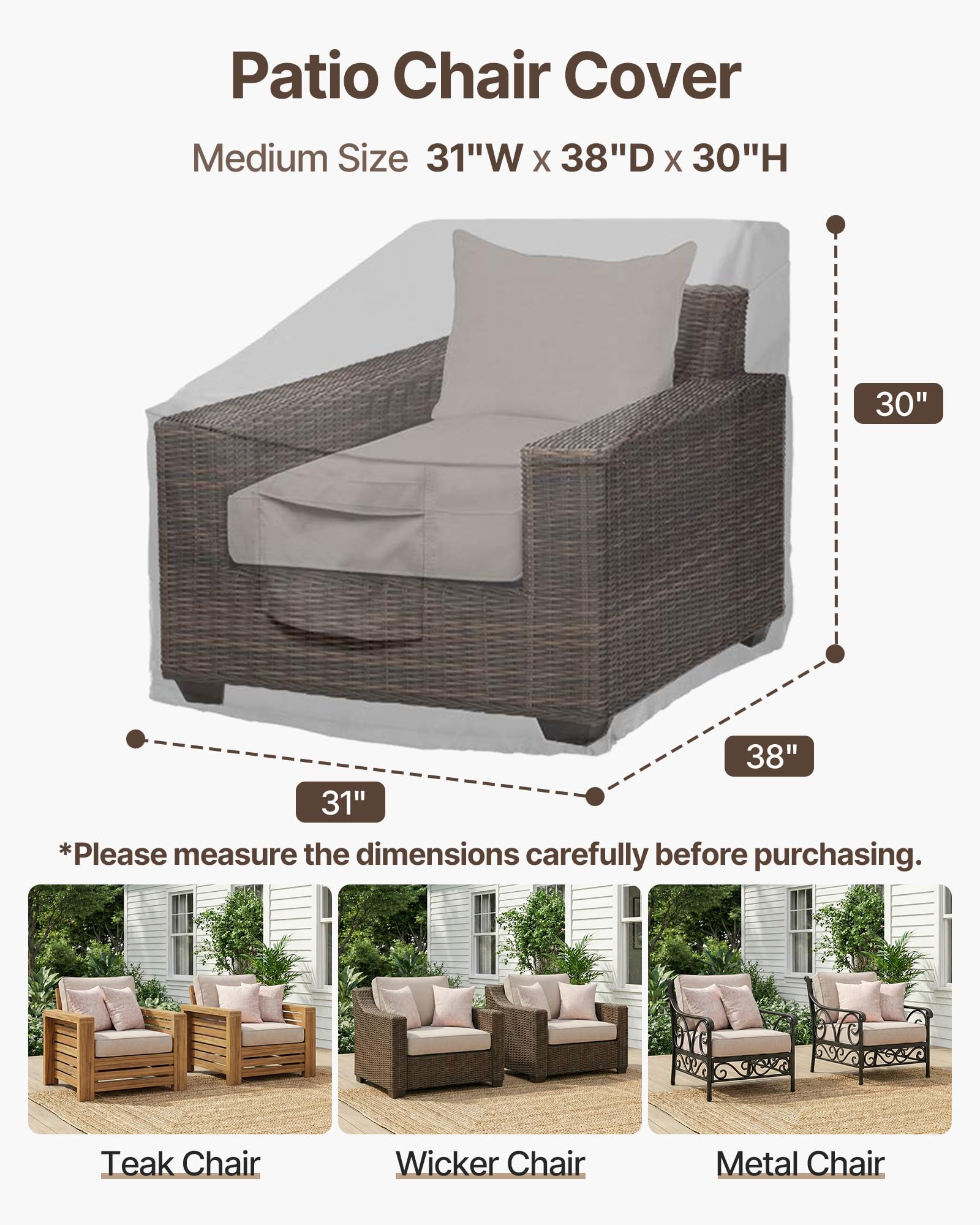 Vailge Patio Chair Cover side view showing waterproof fabric