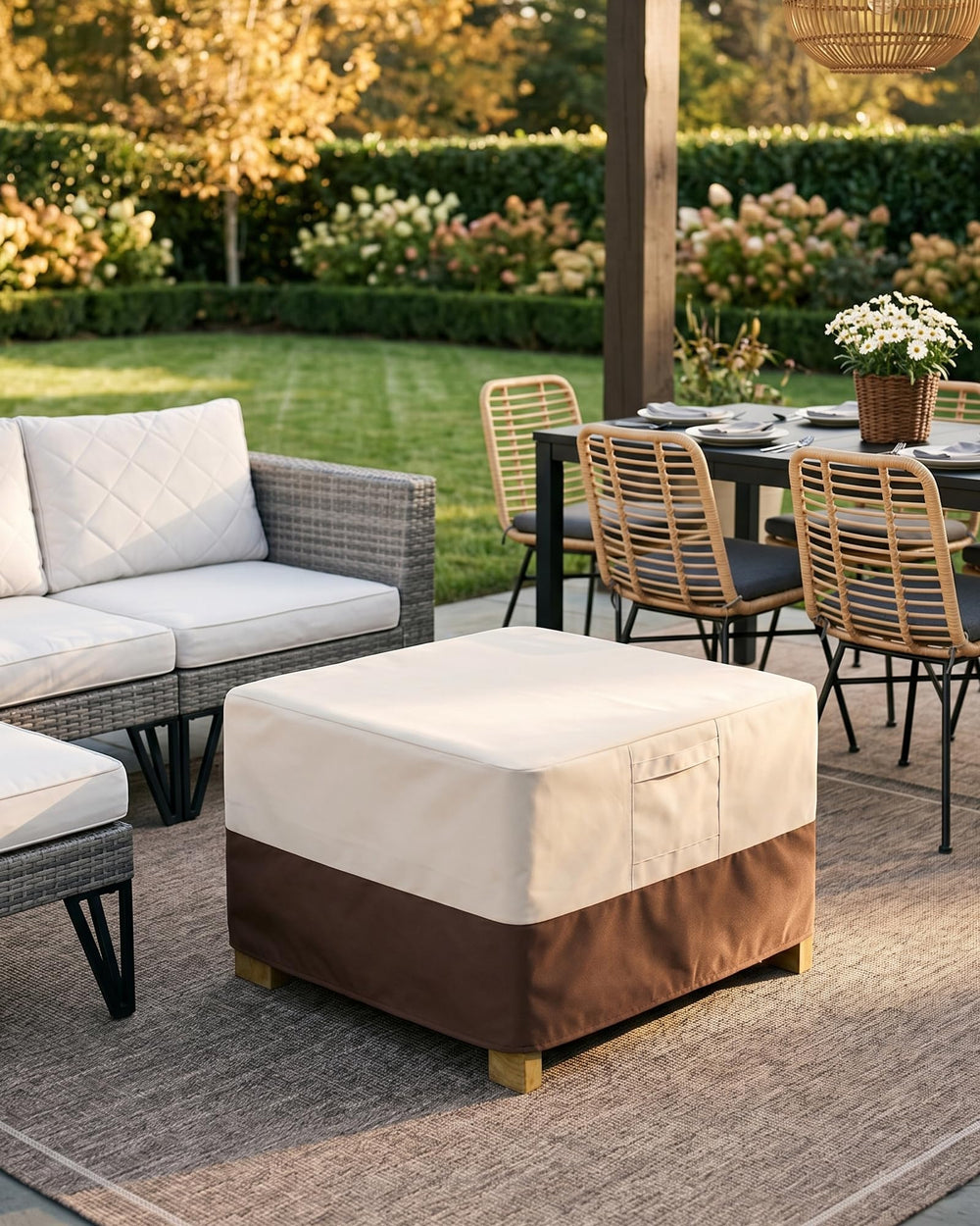 Vailge Patio Ottoman Cover details of stitching and material
