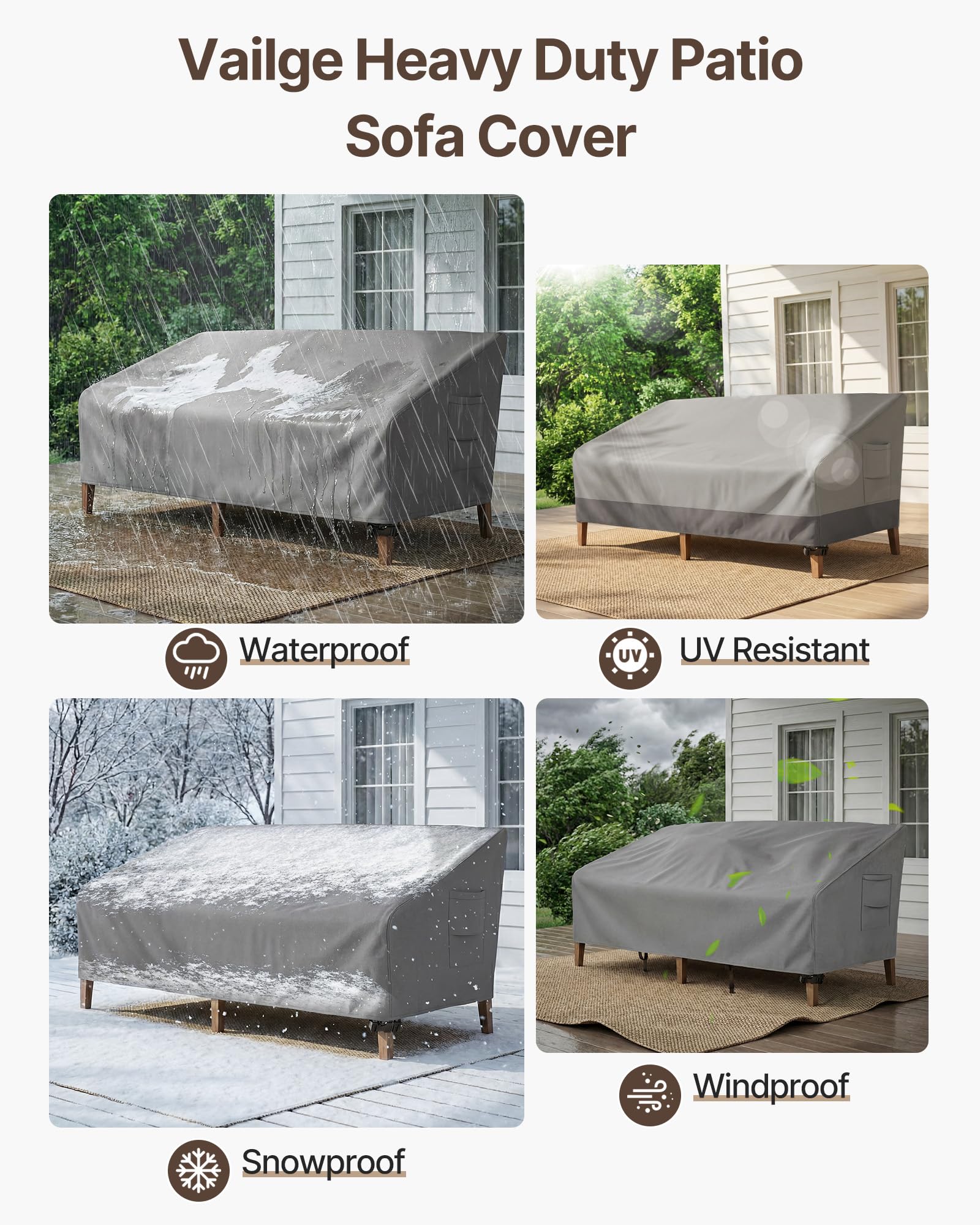 Vailge Patio Sofa Cover dimensions 93"W x 40"D x 35"H