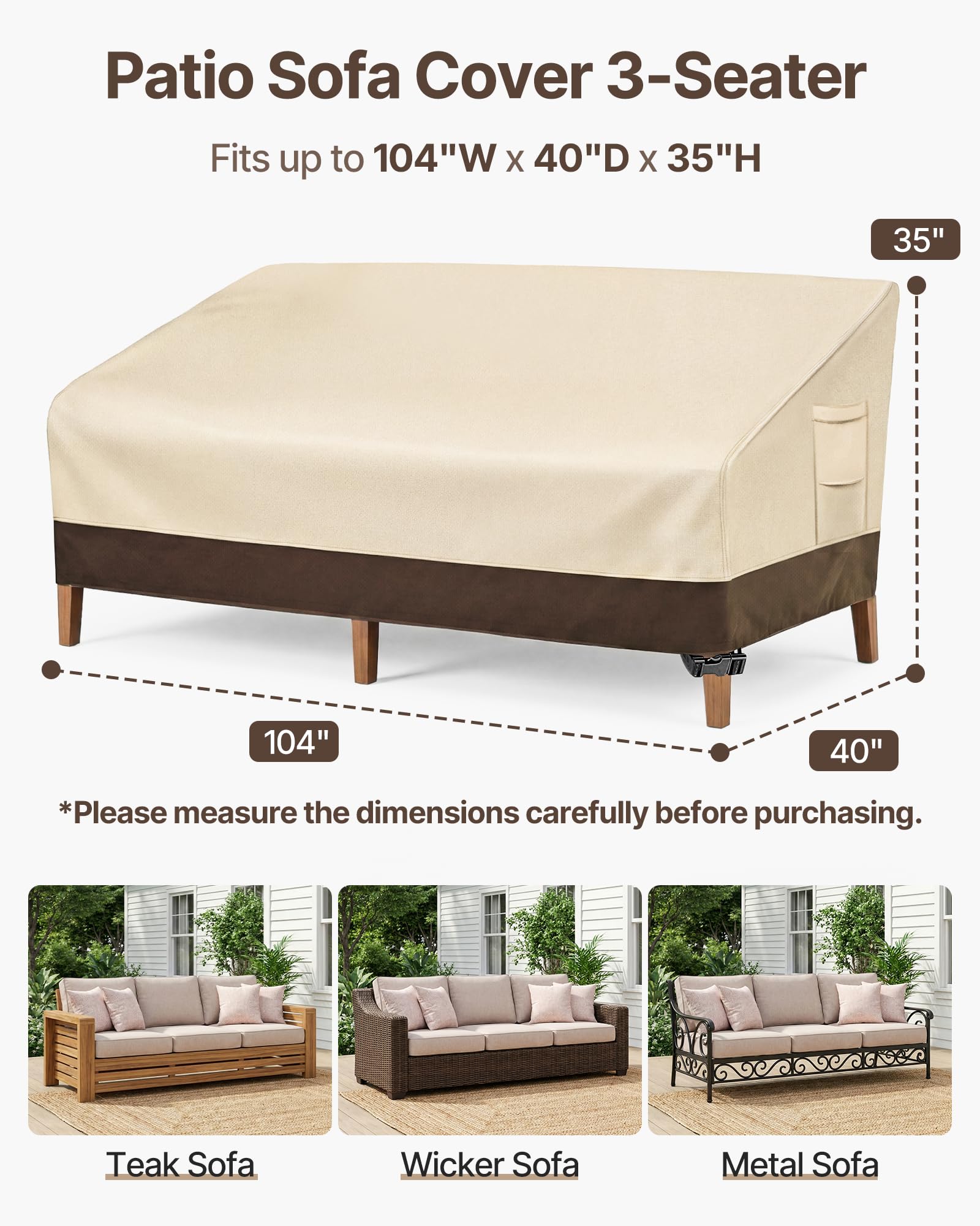 Vailge patio sofa cover showcasing secure straps and handles