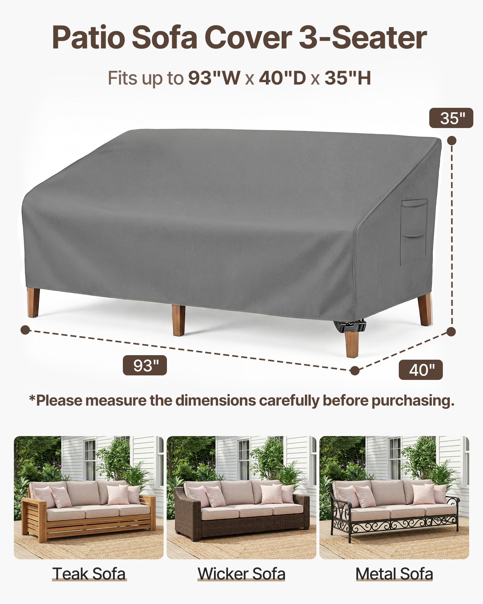 Vailge Patio Sofa Cover showing secure straps and toggles