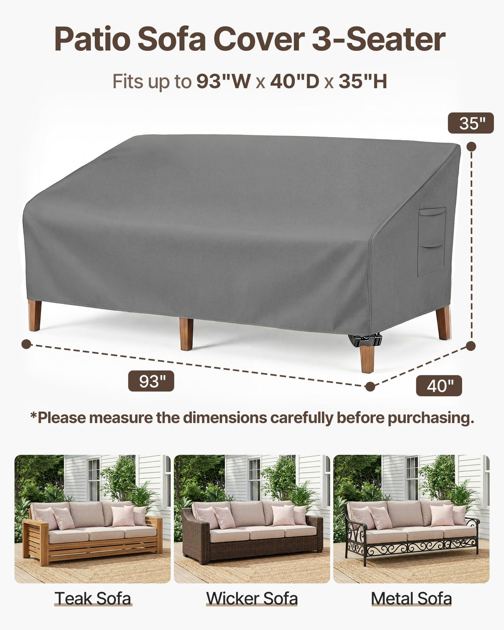 Vailge Patio Sofa Cover showing secure straps and toggles