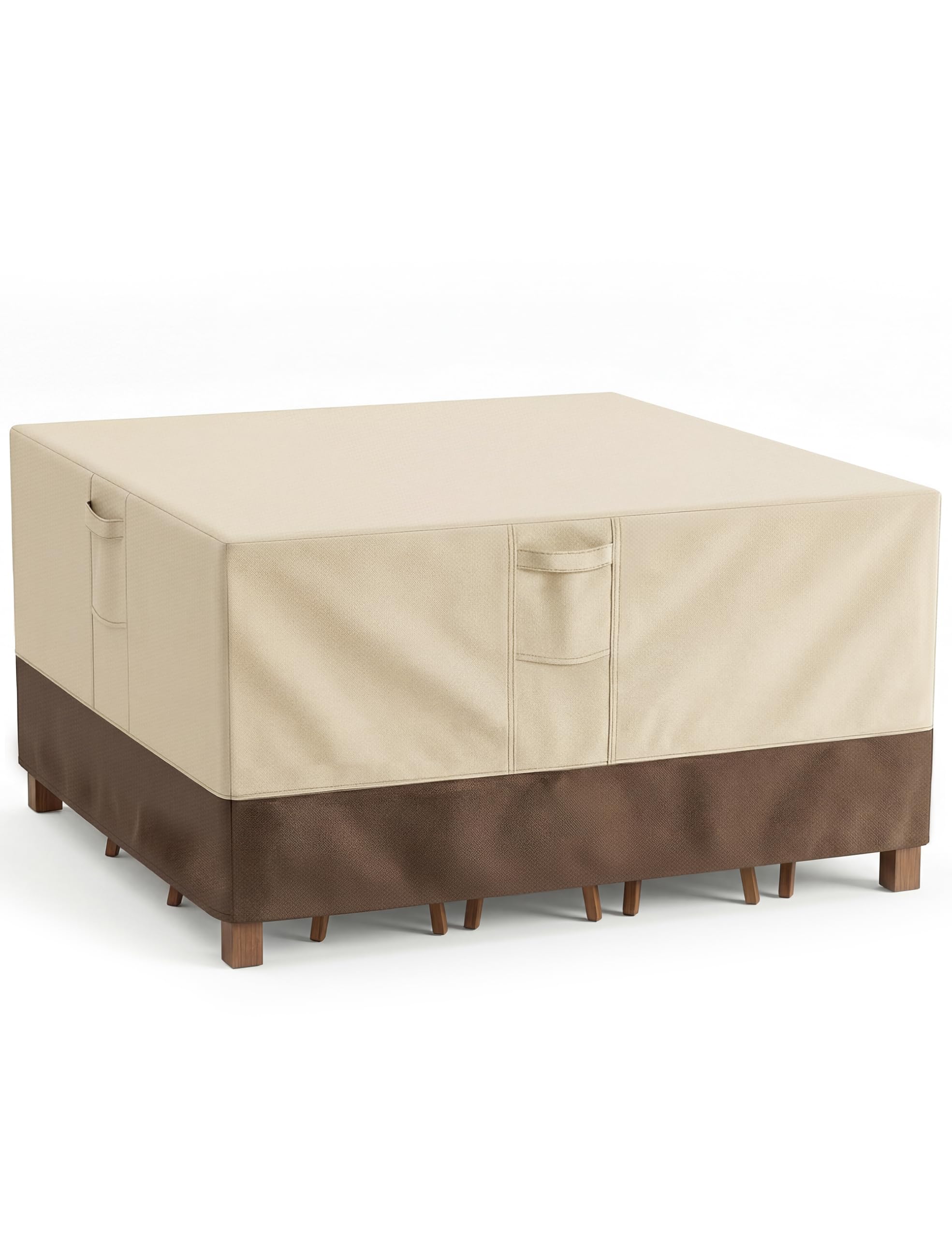 Vailge rectangular outdoor table cover front view in beige and brown