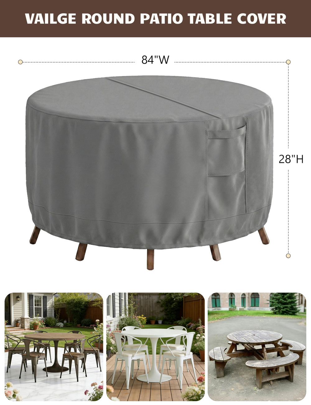 Vailge Round Outdoor Table Cover grey model side view