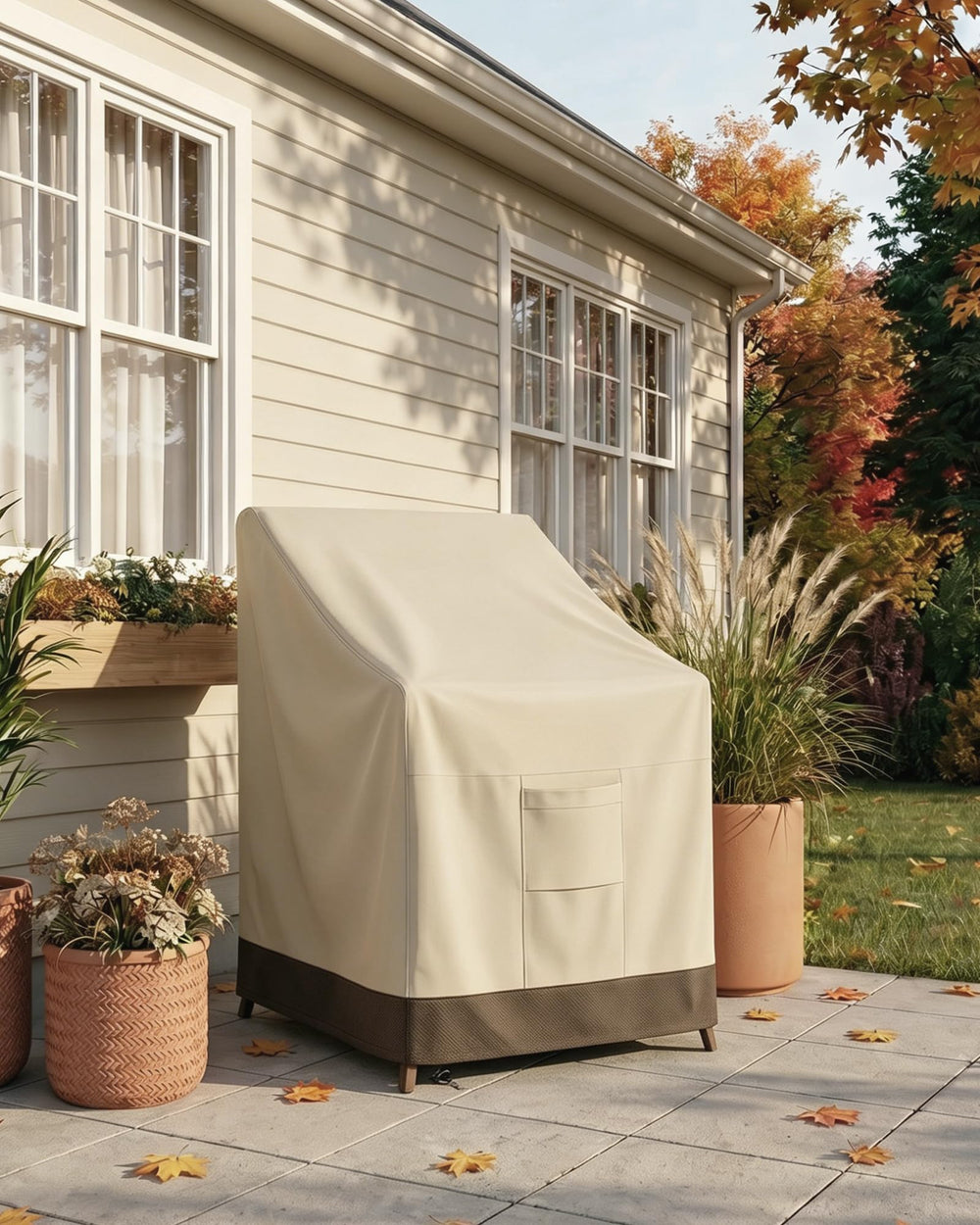 Vailge Stackable Patio Chair Cover dimensions displayed