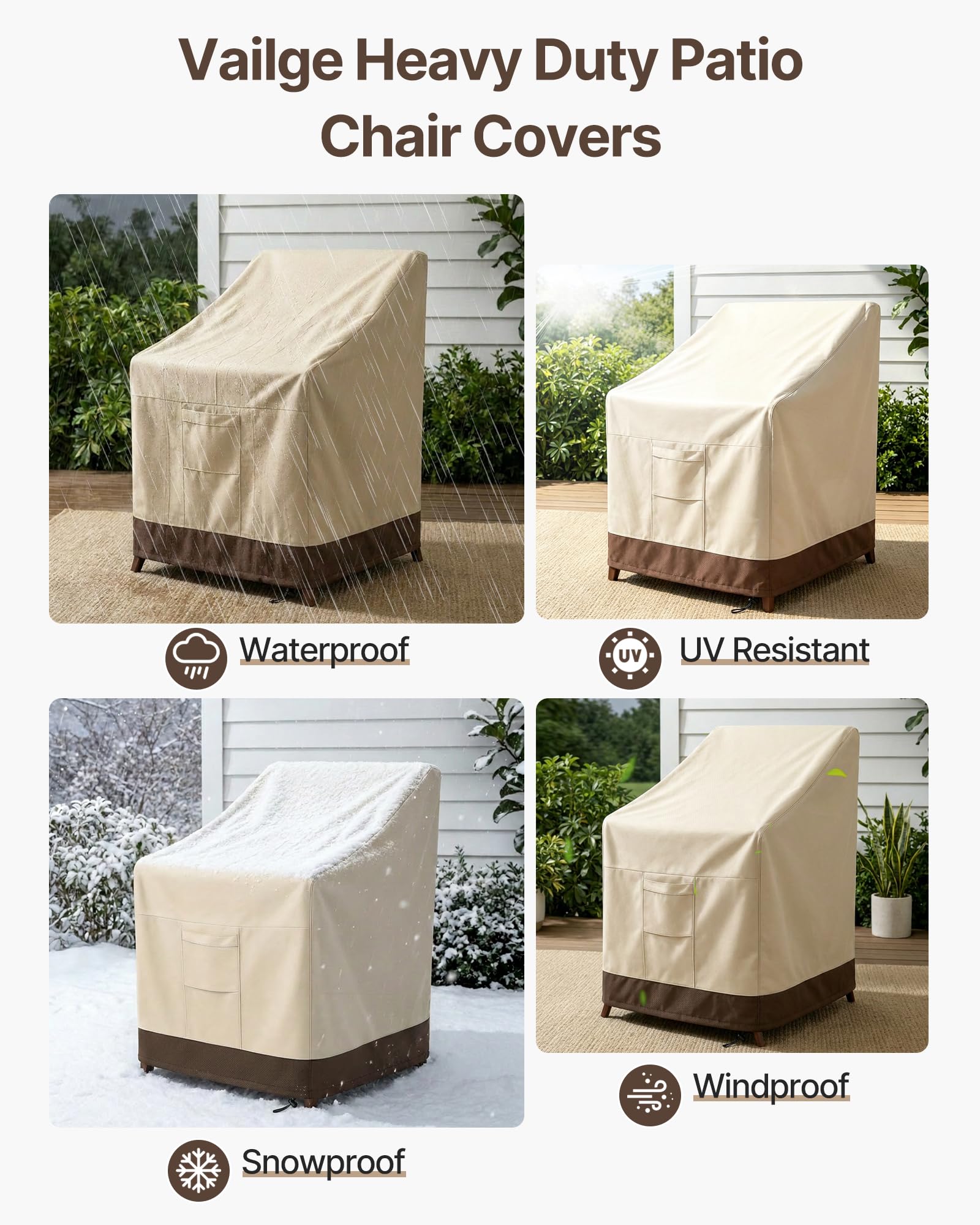 Vailge Stackable Patio Chair Cover with adjustable straps
