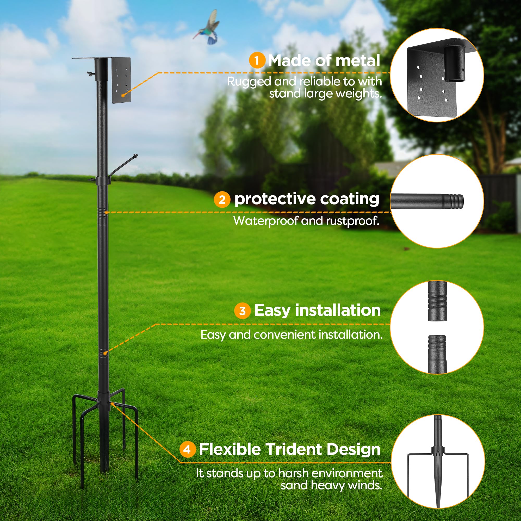 vakiav bird feeder pole standing firmly in soil