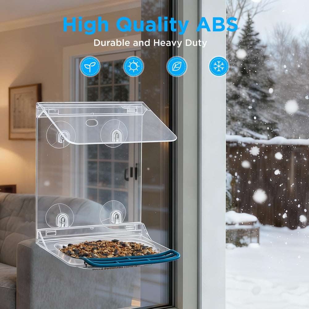 vakiav Window Bird Feeder mounted on window with birds