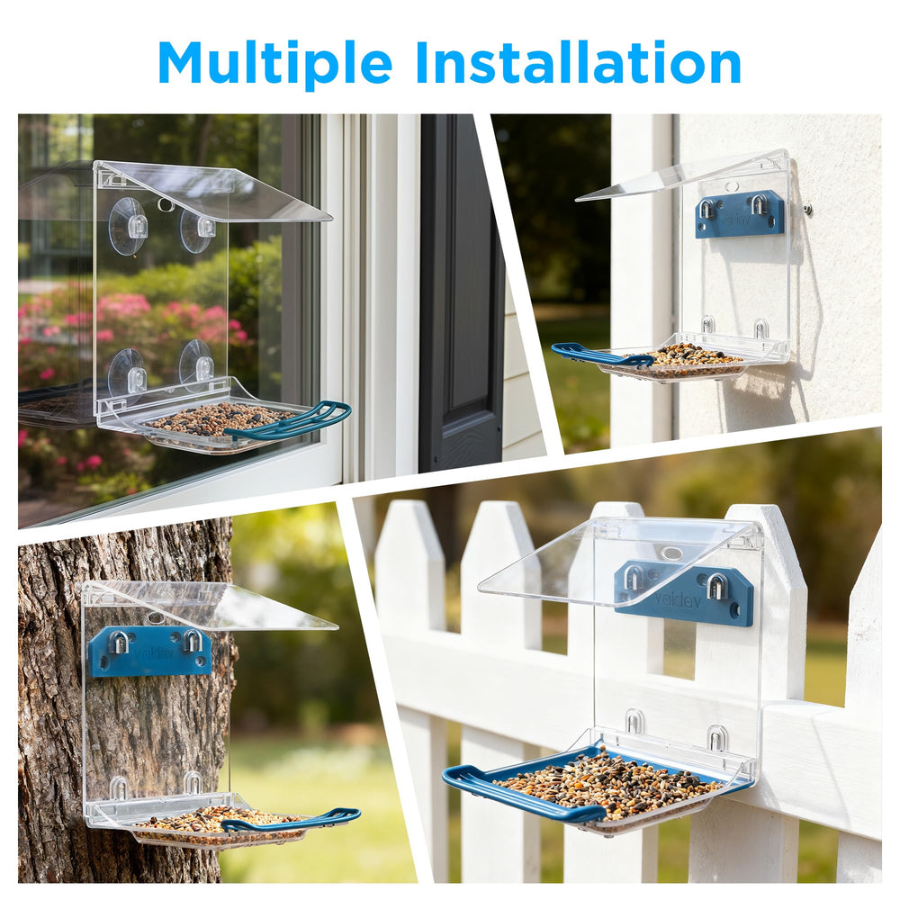vakiav Window Bird Feeder side view showcasing suction cups