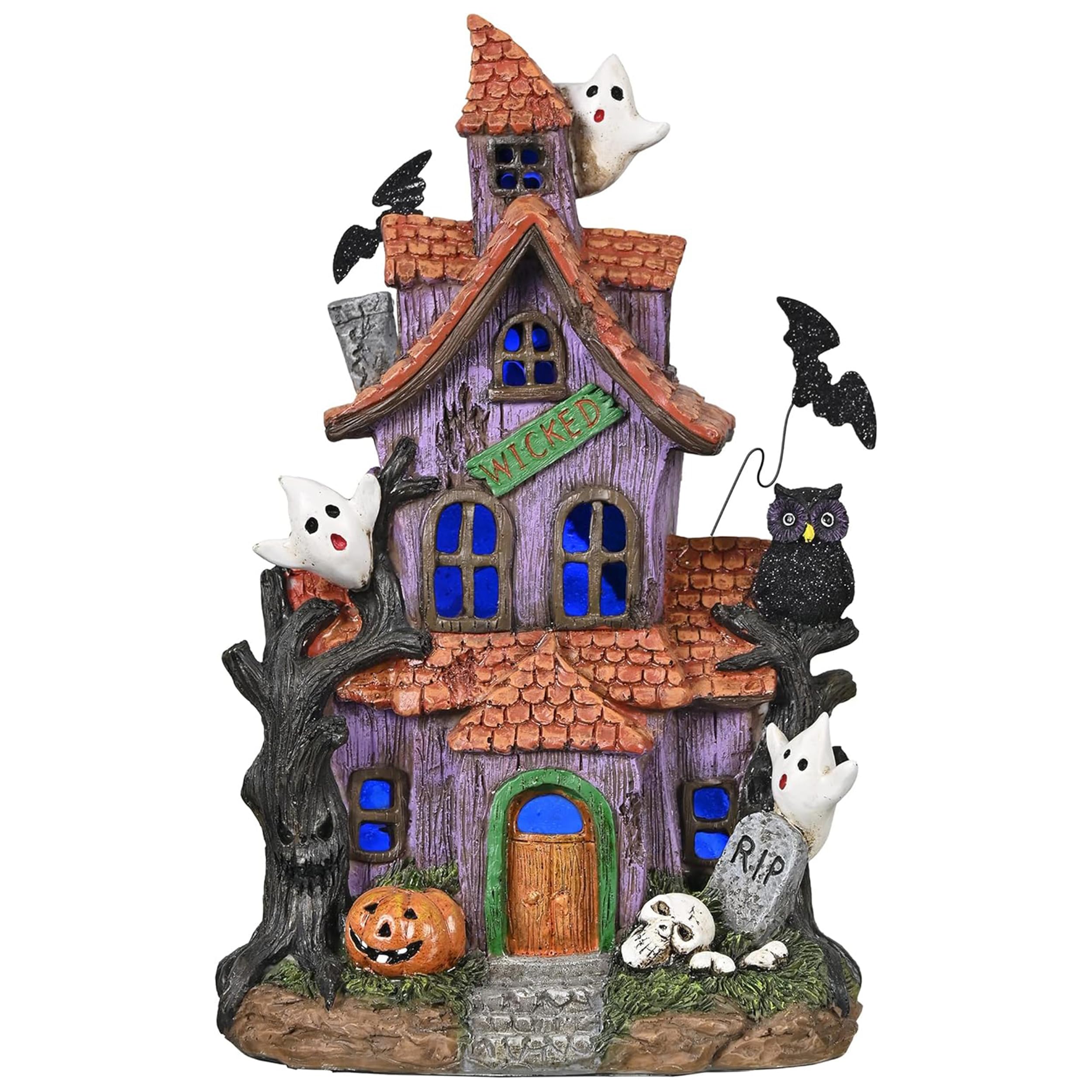 Valery Madelyn Halloween Village House front view with LED lights