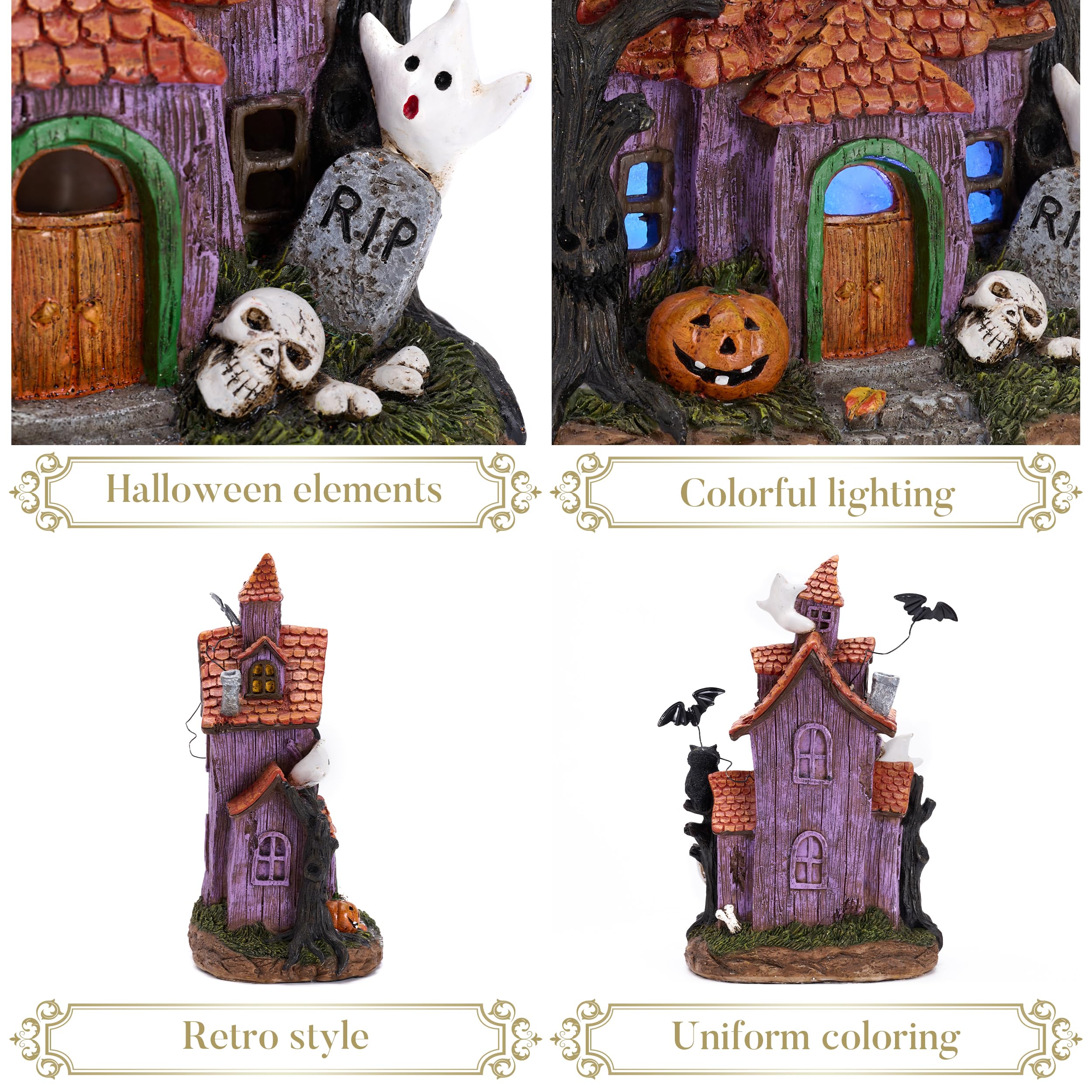 Valery Madelyn Halloween Village House on mantel with festive decorations