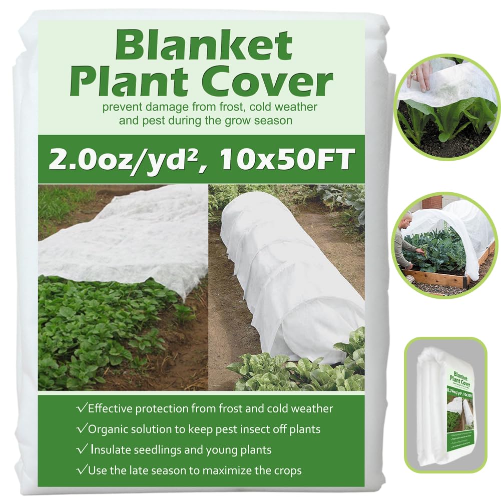 Valibe 10ft x 50ft plant cover in white, draped over garden plants