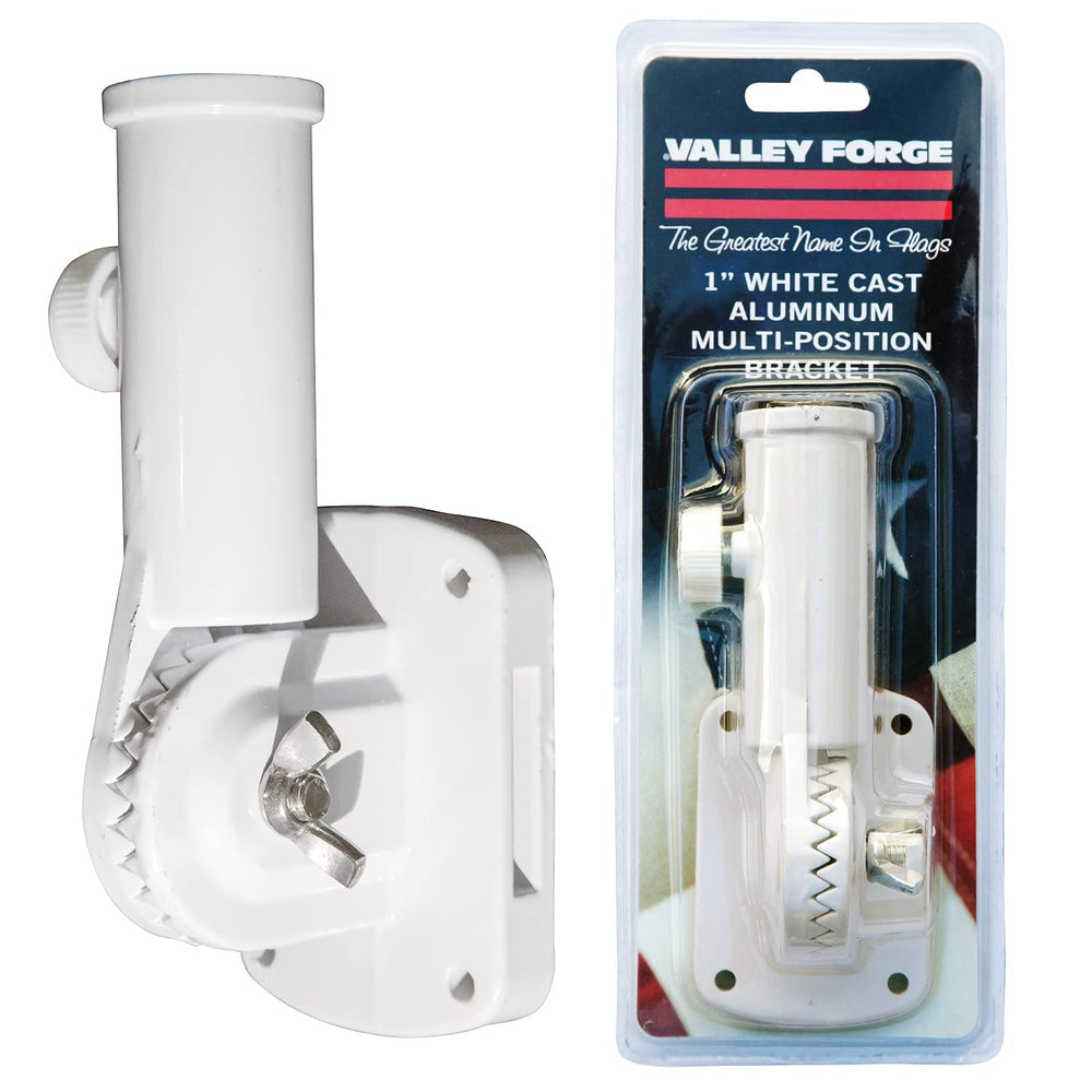 Valley Forge Multi-Position Flag Bracket front view with white finish