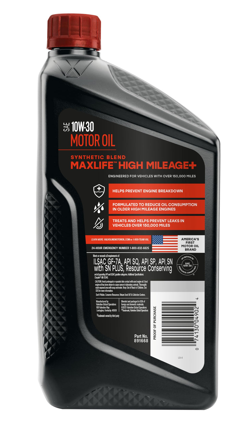 Valvoline High Mileage 150K 10W-30 Motor Oil label close-up