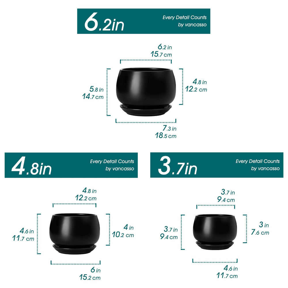 vancasso 3-Pack Ceramic Plant Pots, 4.8 inch, side view
