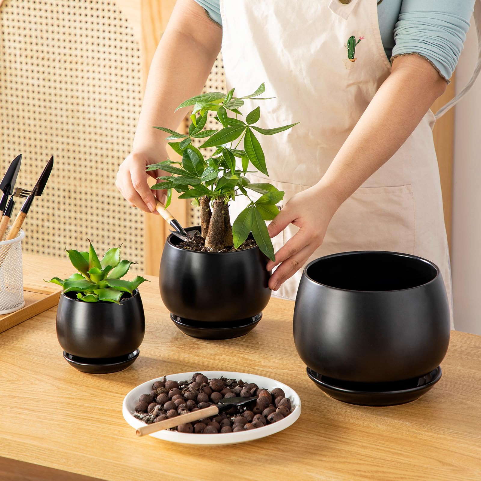 vancasso ceramic plant pot with drainage hole and saucer