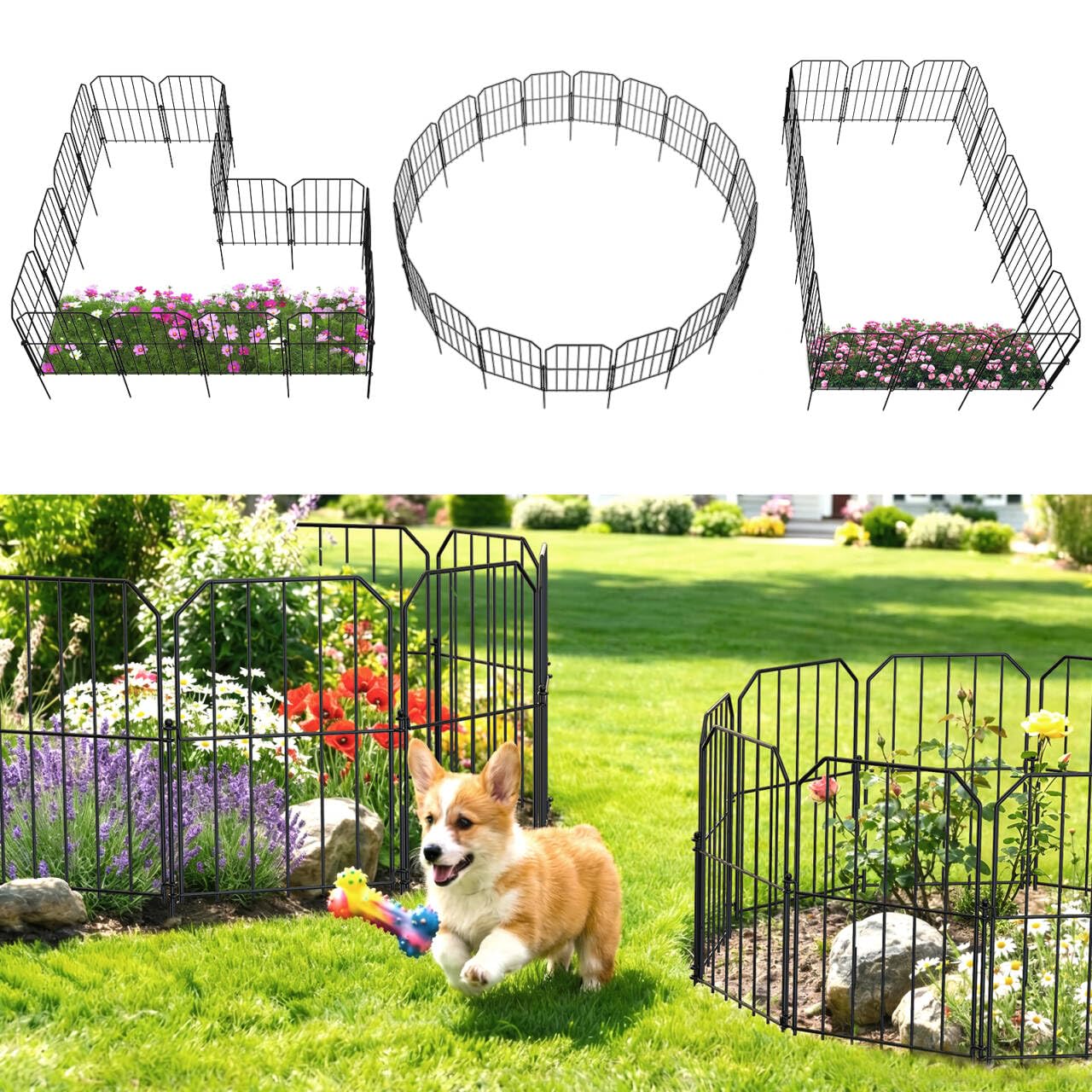 VANCASTLE Decorative Garden Fence 10 panels assembled in garden