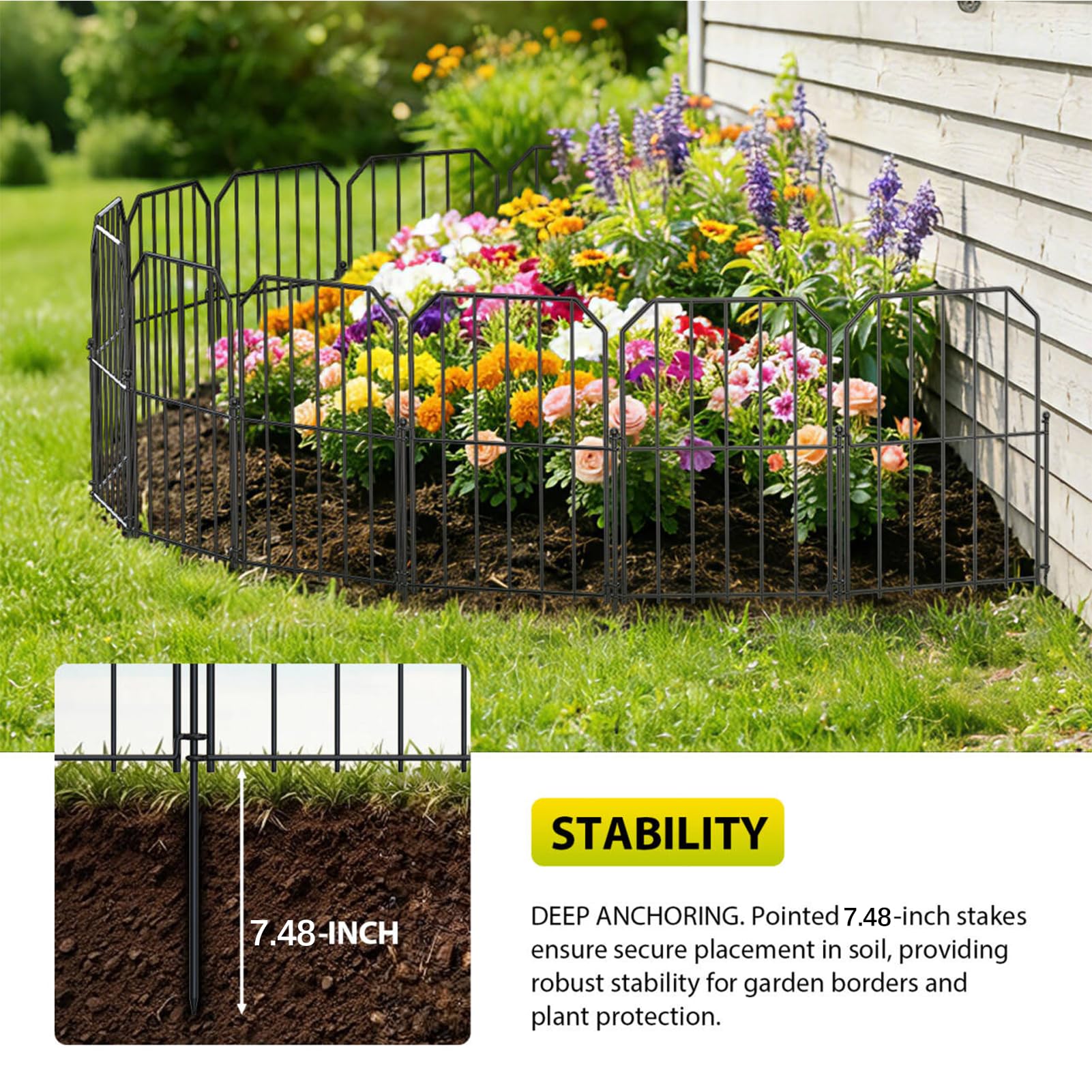VANCASTLE Decorative Garden Fence in black color installed