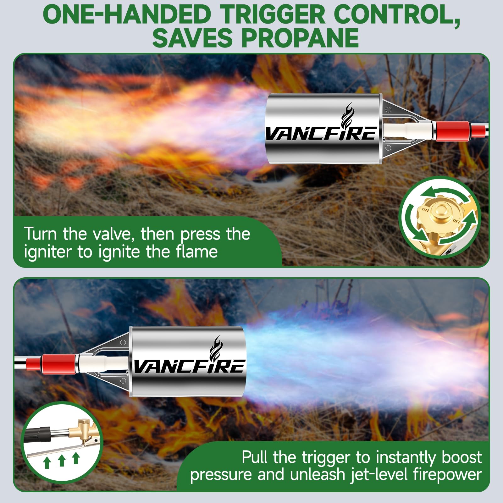 VANCFIRE propane torch with 10 ft hose in outdoor setting