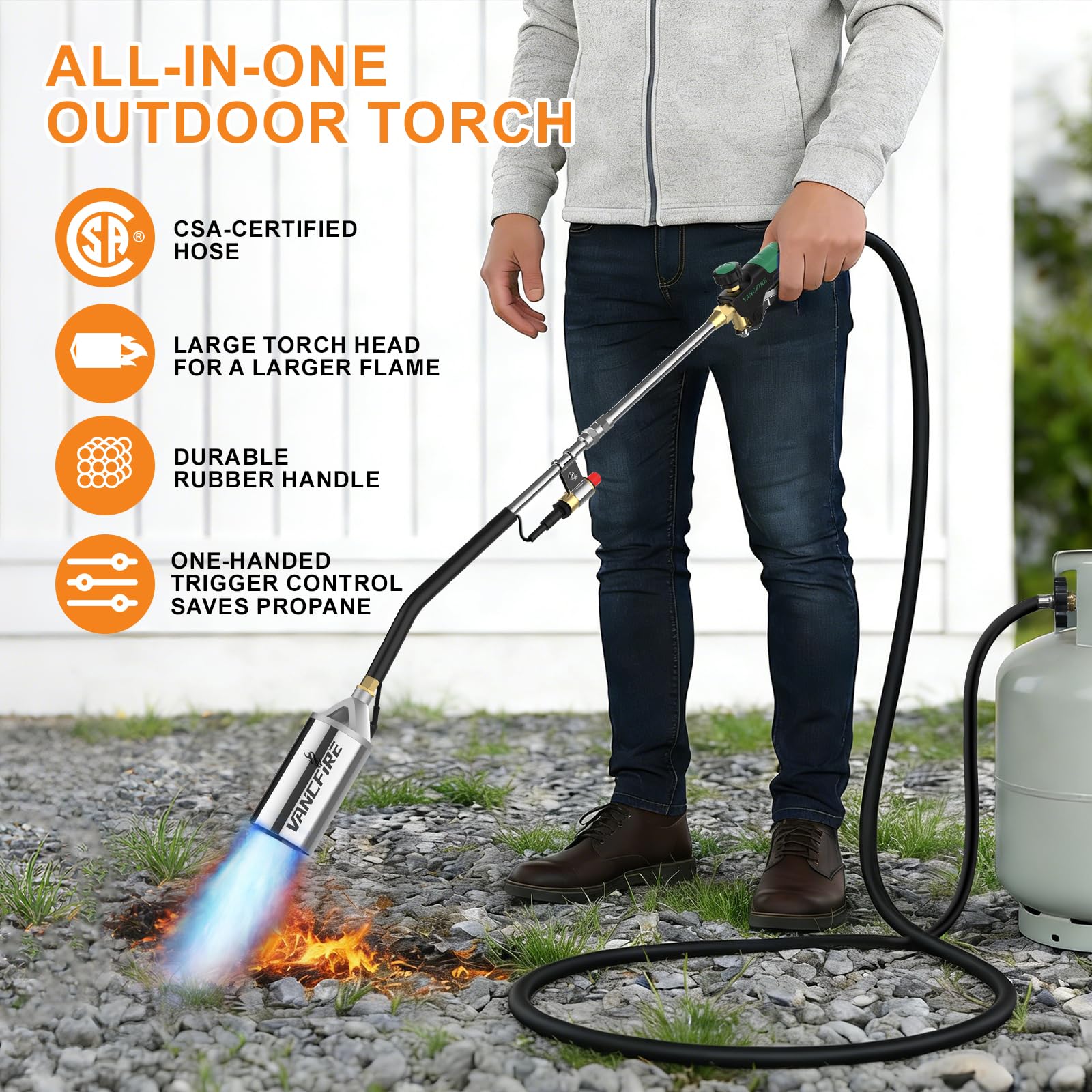 VANCFIRE propane torch with ergonomic rubber handle
