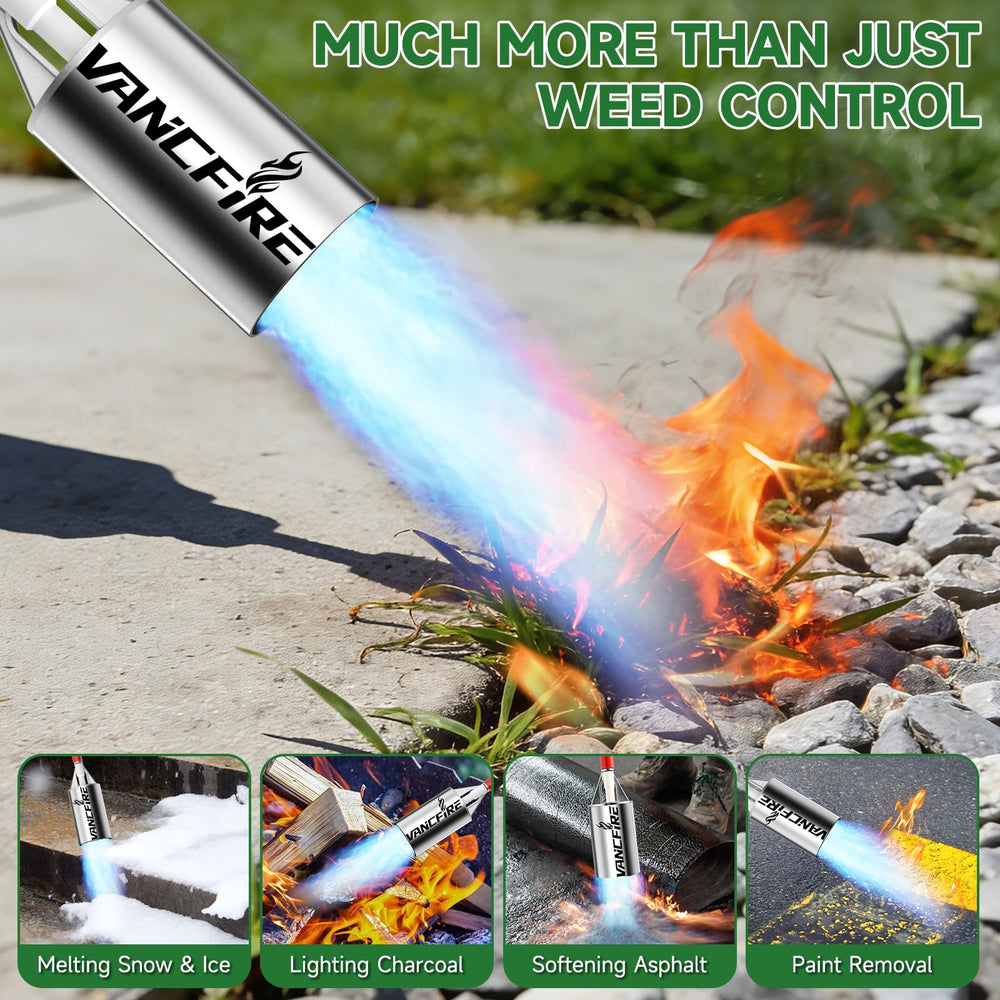VANCFIRE propane torch with flame control features highlighted