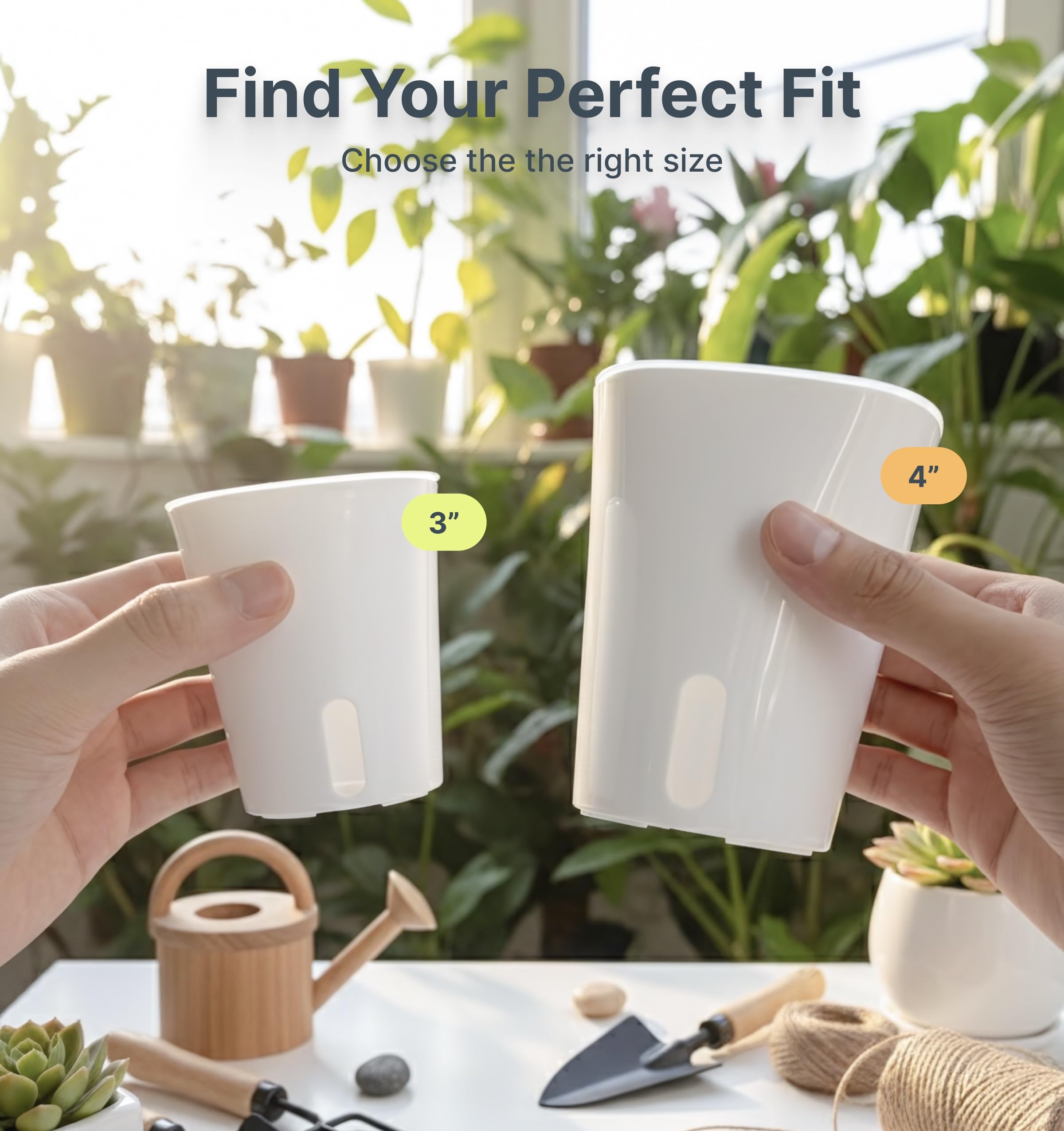 Vandorelle pots displayed with various small plants