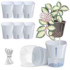 Vandorelle self watering pot set with clear inner cup and blue grey outer pot