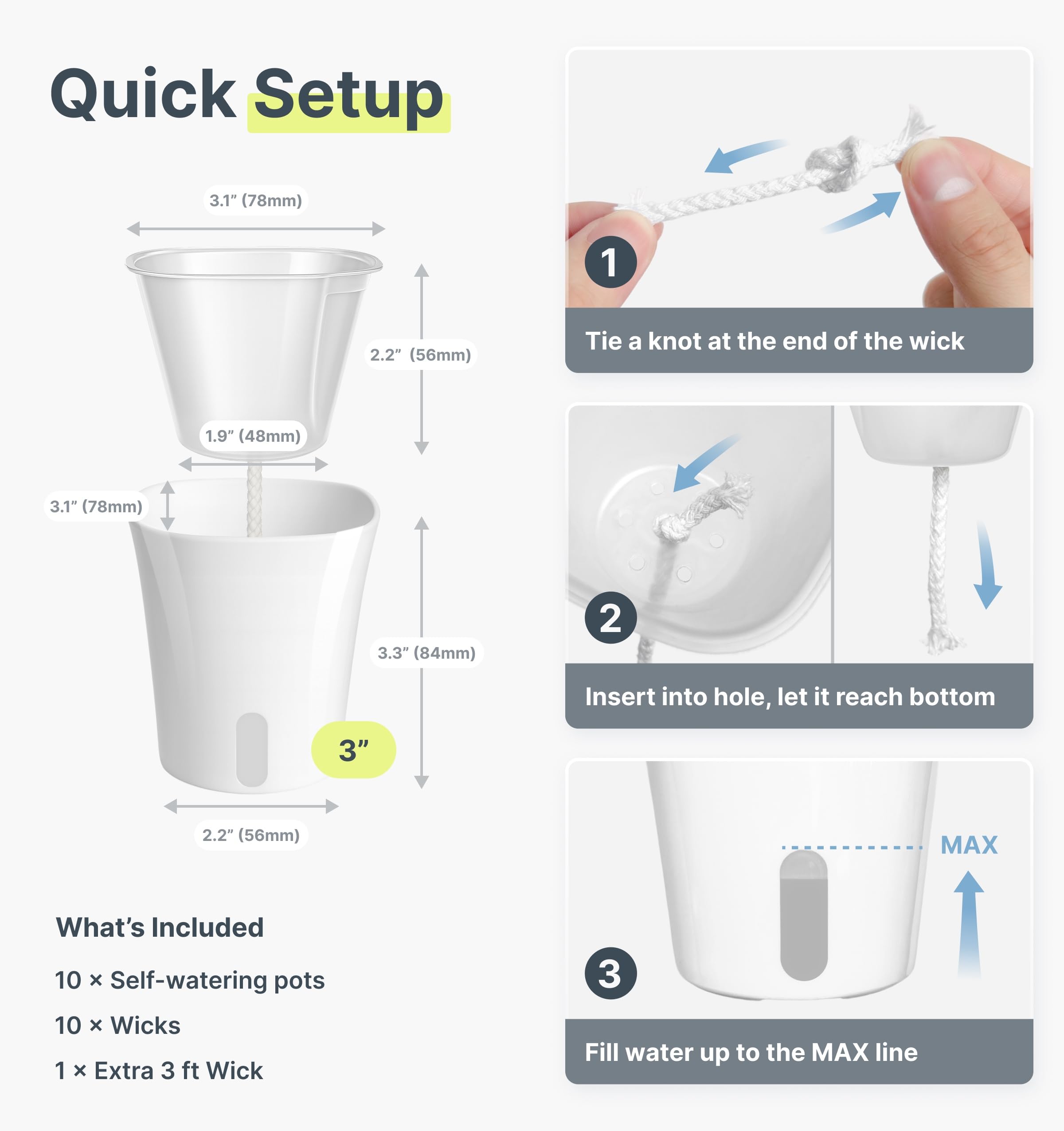 Vandorelle self-watering pot with water level visible
