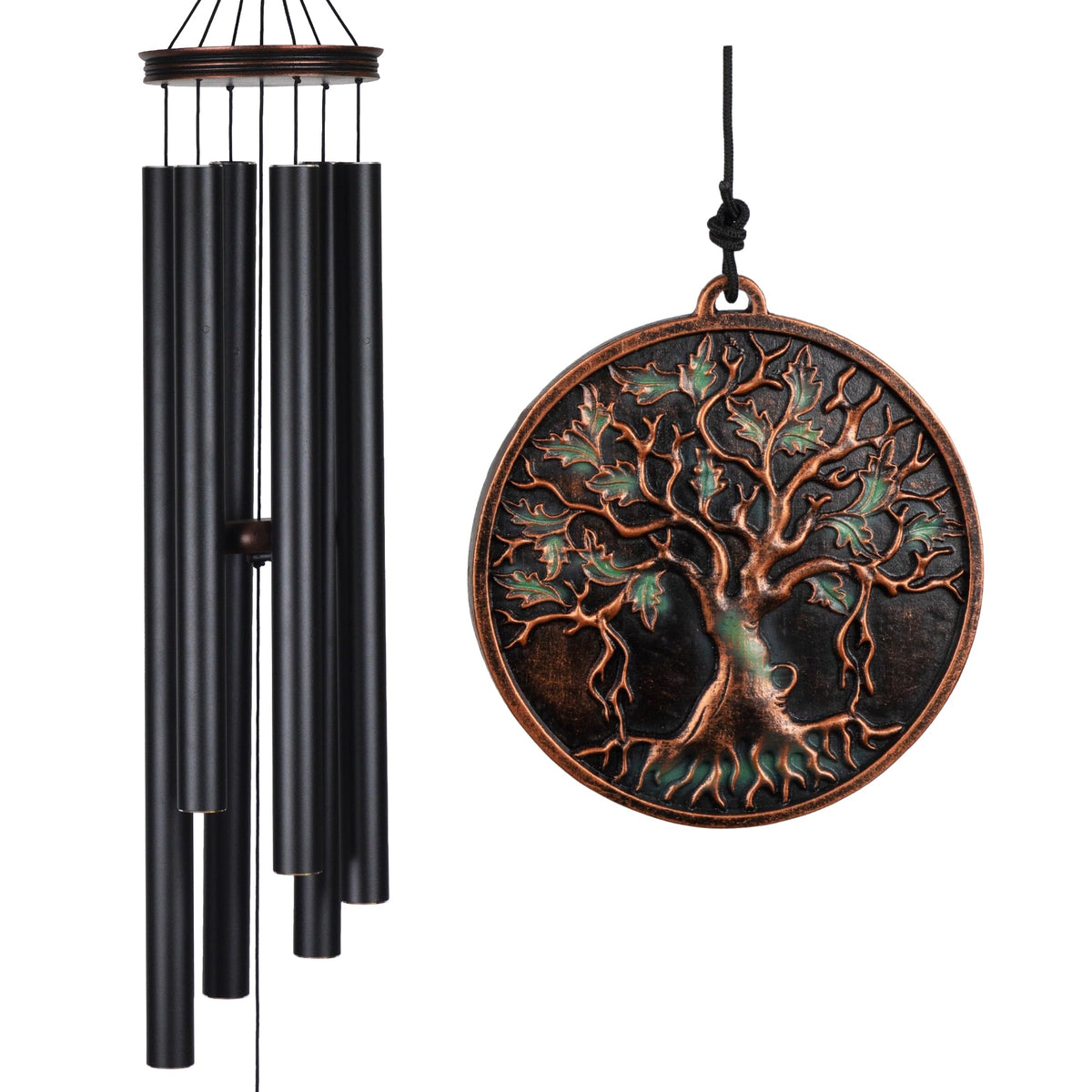 Vanquer Large Wind Chimes 46" with Tree of Life design, black finish