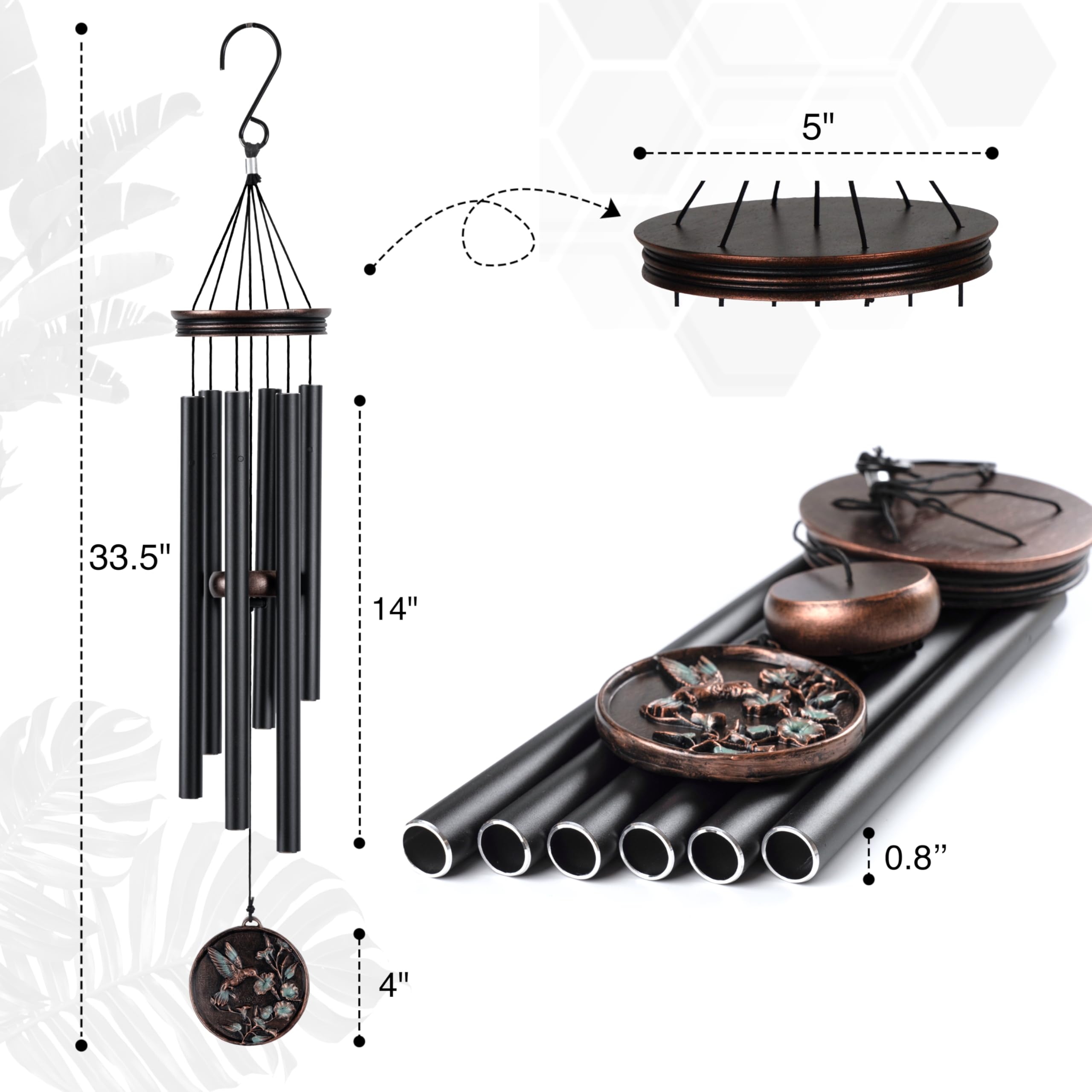 Vanquer Vintage Wind Chimes with embossed hummingbird design