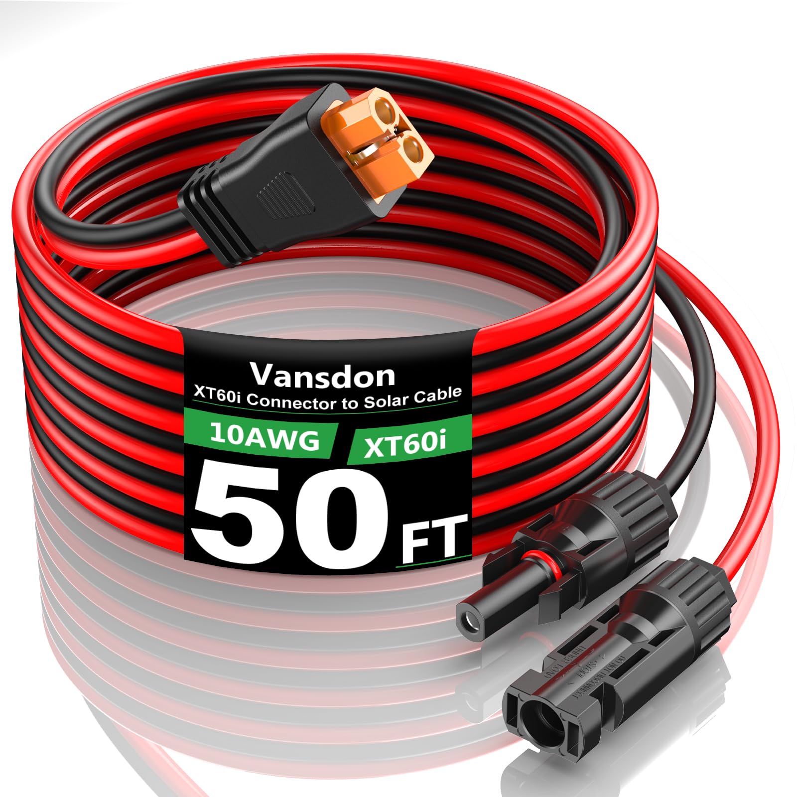 Vansdon Solar to XT60i Extension Cable 10AWG 50FT front view