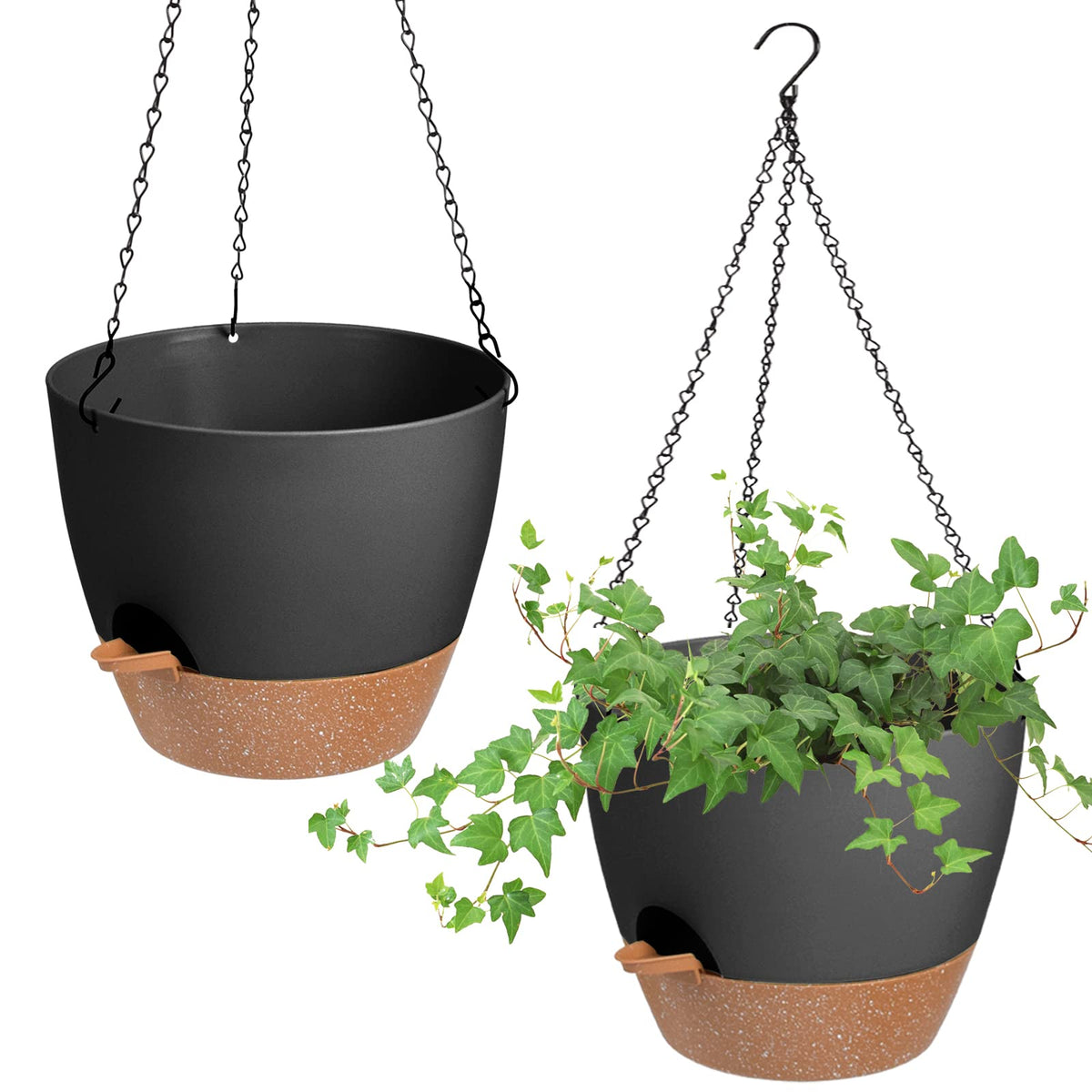 Vanslogreen 10 Inch Self-Watering Hanging Planter black colour front view