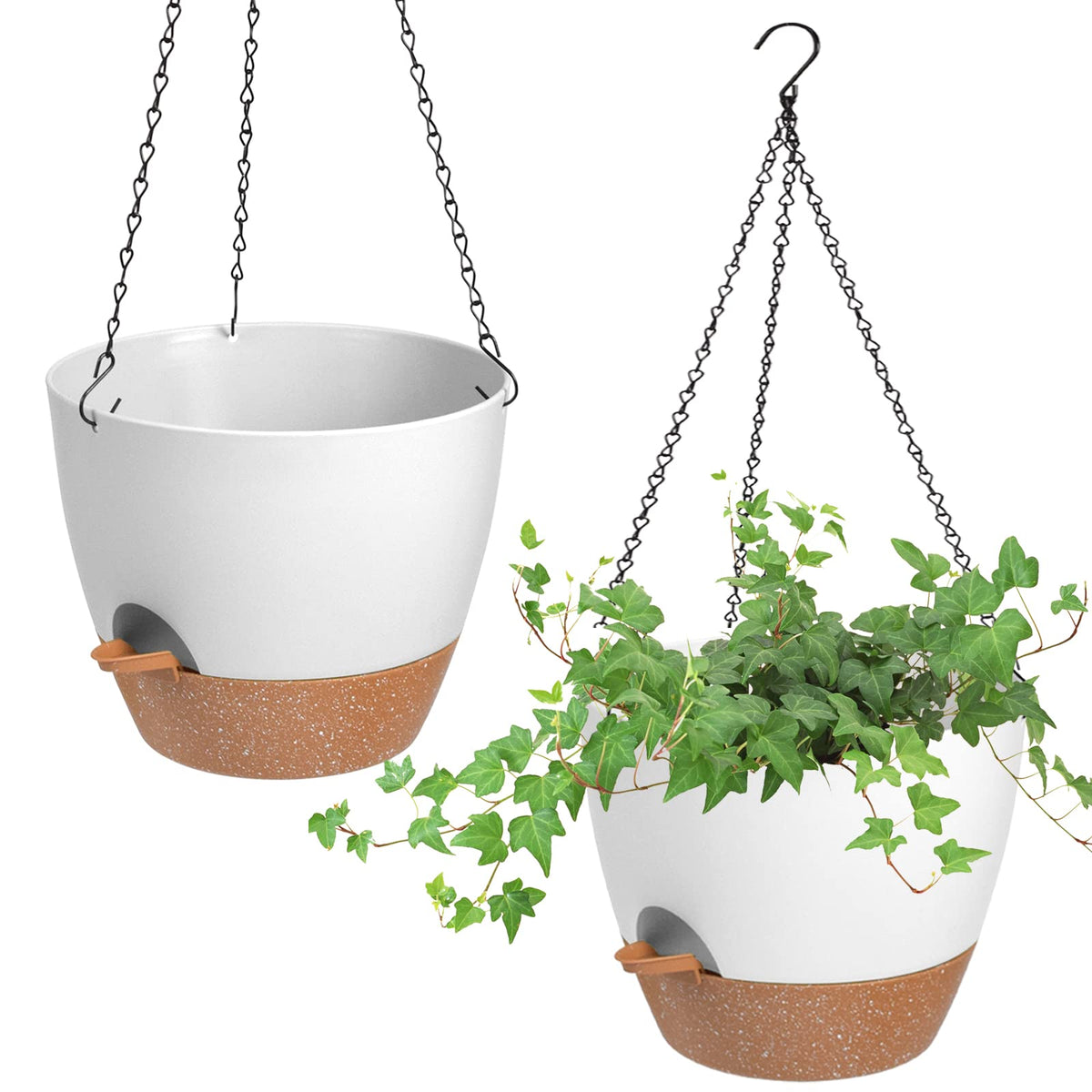 Vanslogreen 10 inch self watering hanging planter front view, white