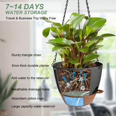 Vanslogreen 10 Inch Self-Watering Hanging Planter with cotton wick detail