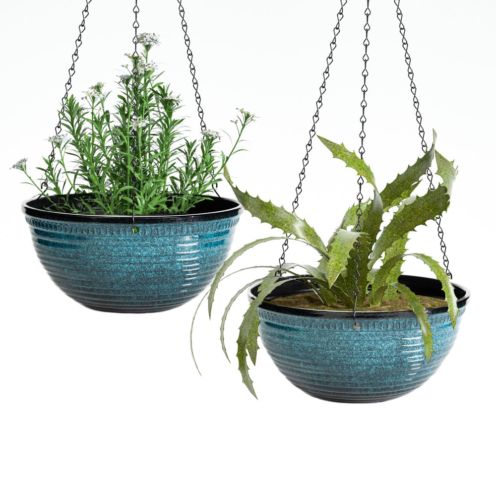 Vanslogreen 12 Inch Glazed Hanging Planter blue front view