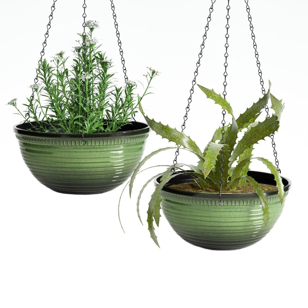 Vanslogreen 12 Inch Glazed Hanging Planter front view in green