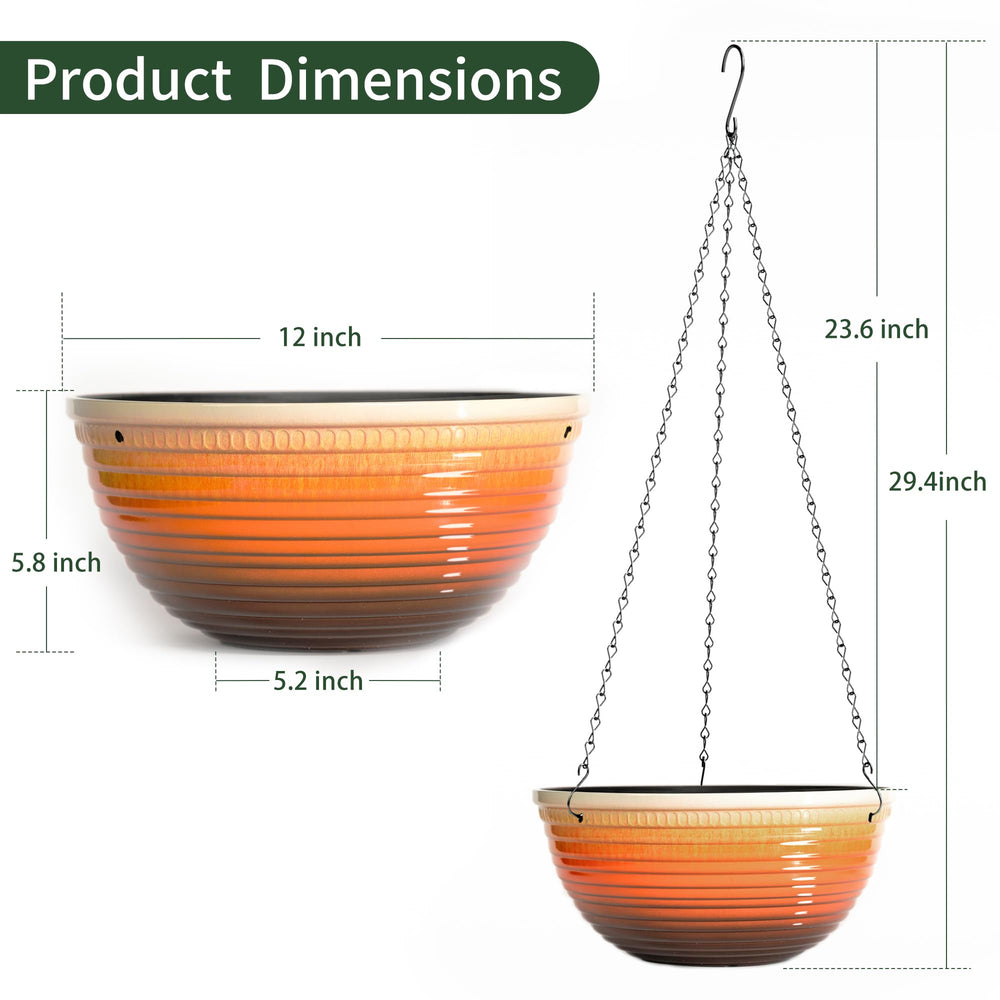 Vanslogreen 12 Inch Glazed Hanging Planter with chain and hook