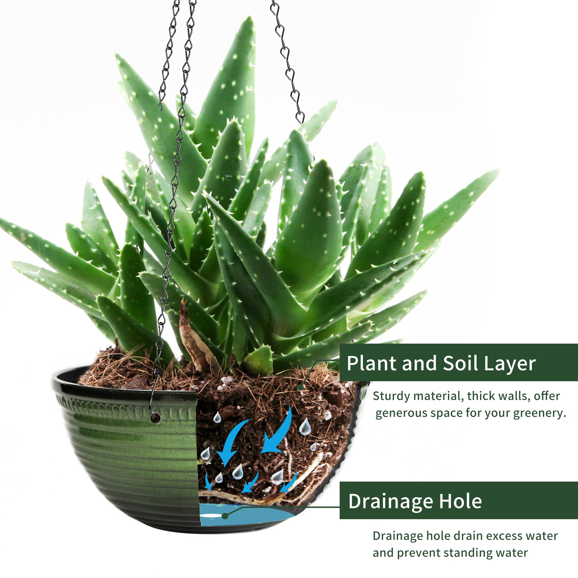 Vanslogreen 12 Inch Hanging Planter close-up of drainage hole
