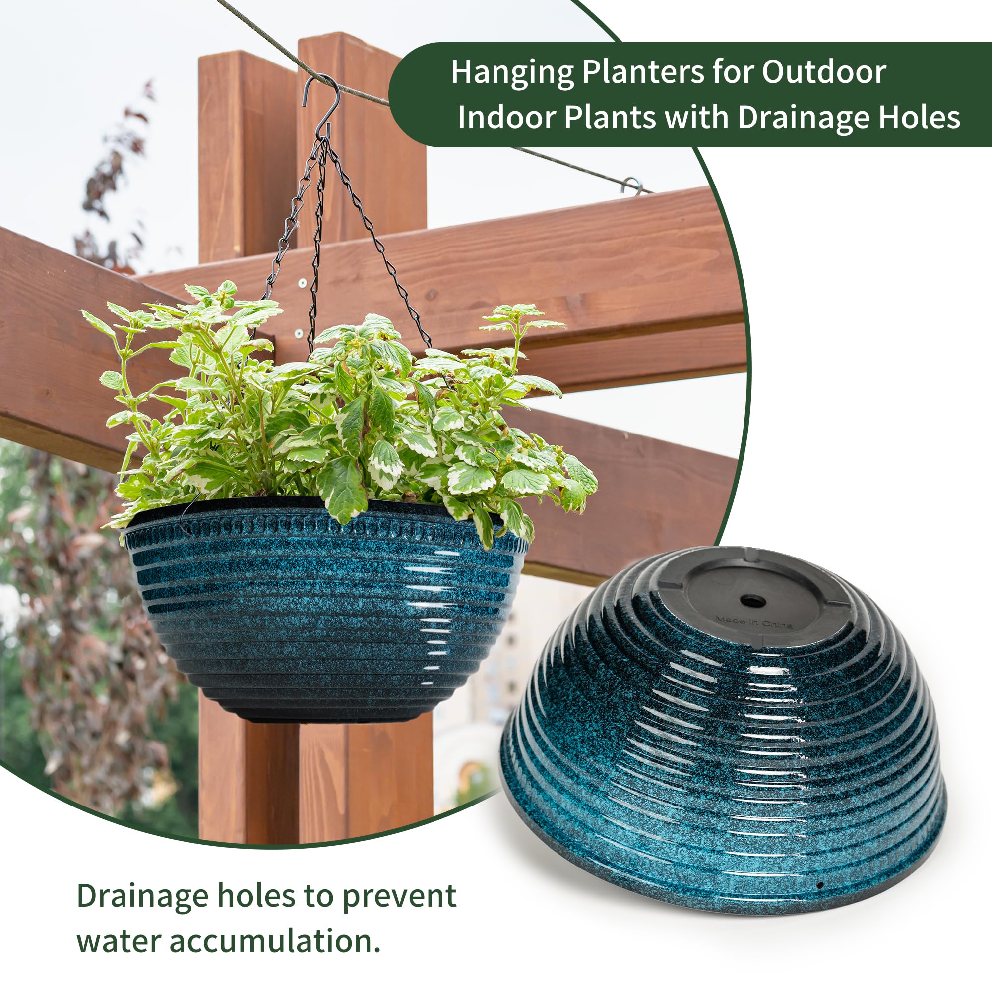 Vanslogreen 12 Inch Hanging Planter showcasing drainage holes